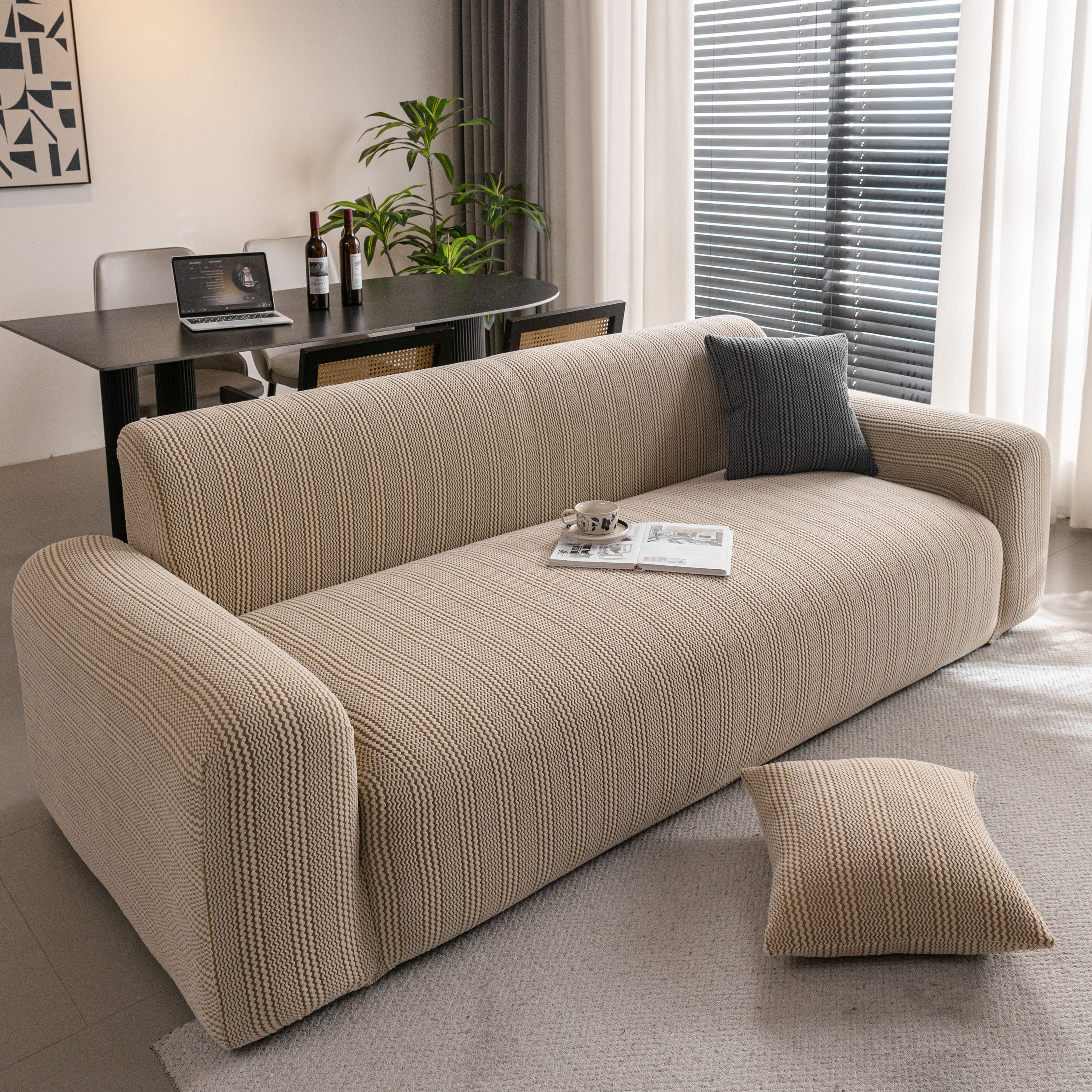 Modern Textured Stretch Sofa Cover, Plush Fleece Sofa Slipcover with 3D Stripe Texture - Image 5