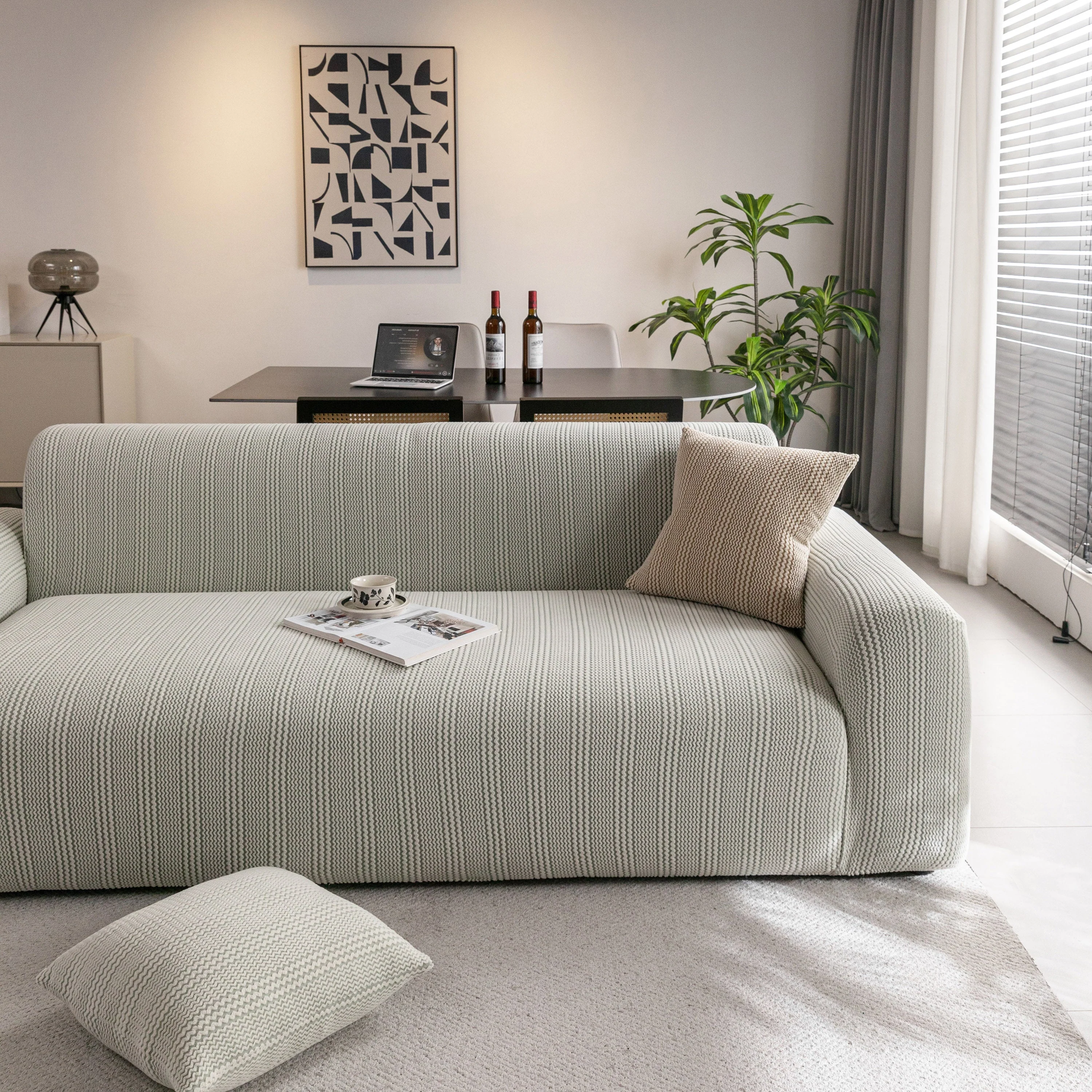 Modern Textured Stretch Sofa Cover, Plush Fleece Sofa Slipcover with 3D Stripe Texture - Image 51