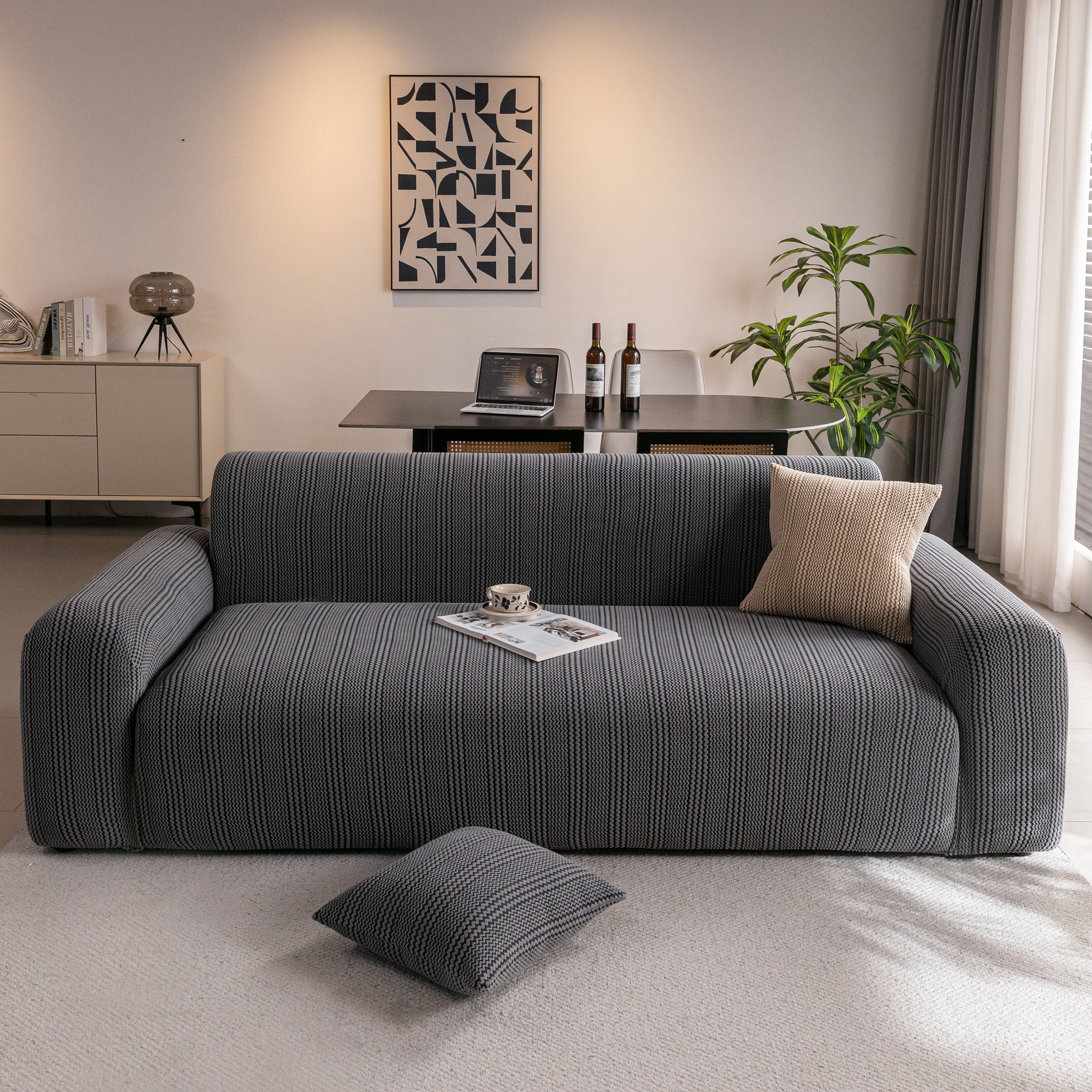 Modern Textured Stretch Sofa Cover, Plush Fleece Sofa Slipcover with 3D Stripe Texture - Image 53