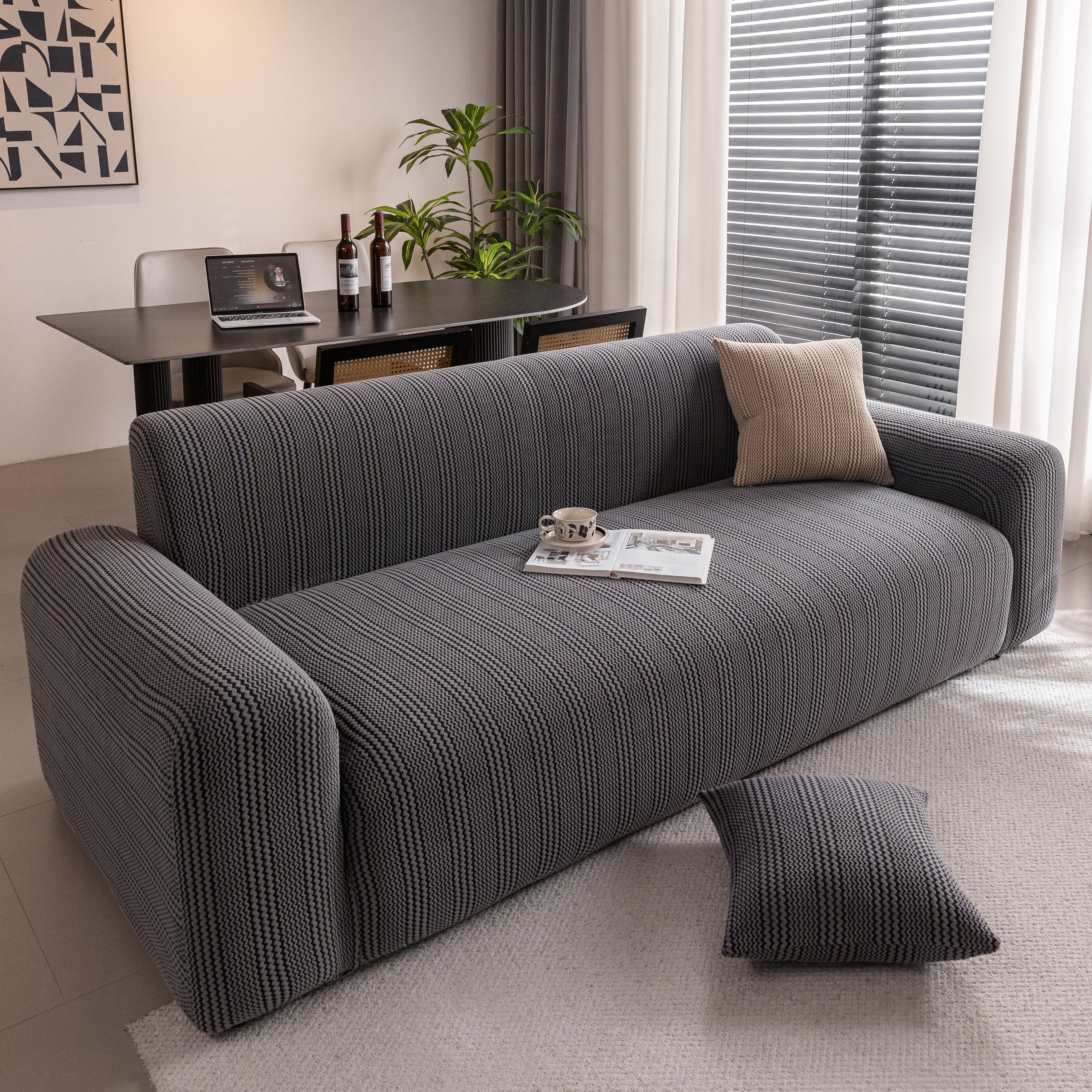 Modern Textured Stretch Sofa Cover, Plush Fleece Sofa Slipcover with 3D Stripe Texture - Image 55