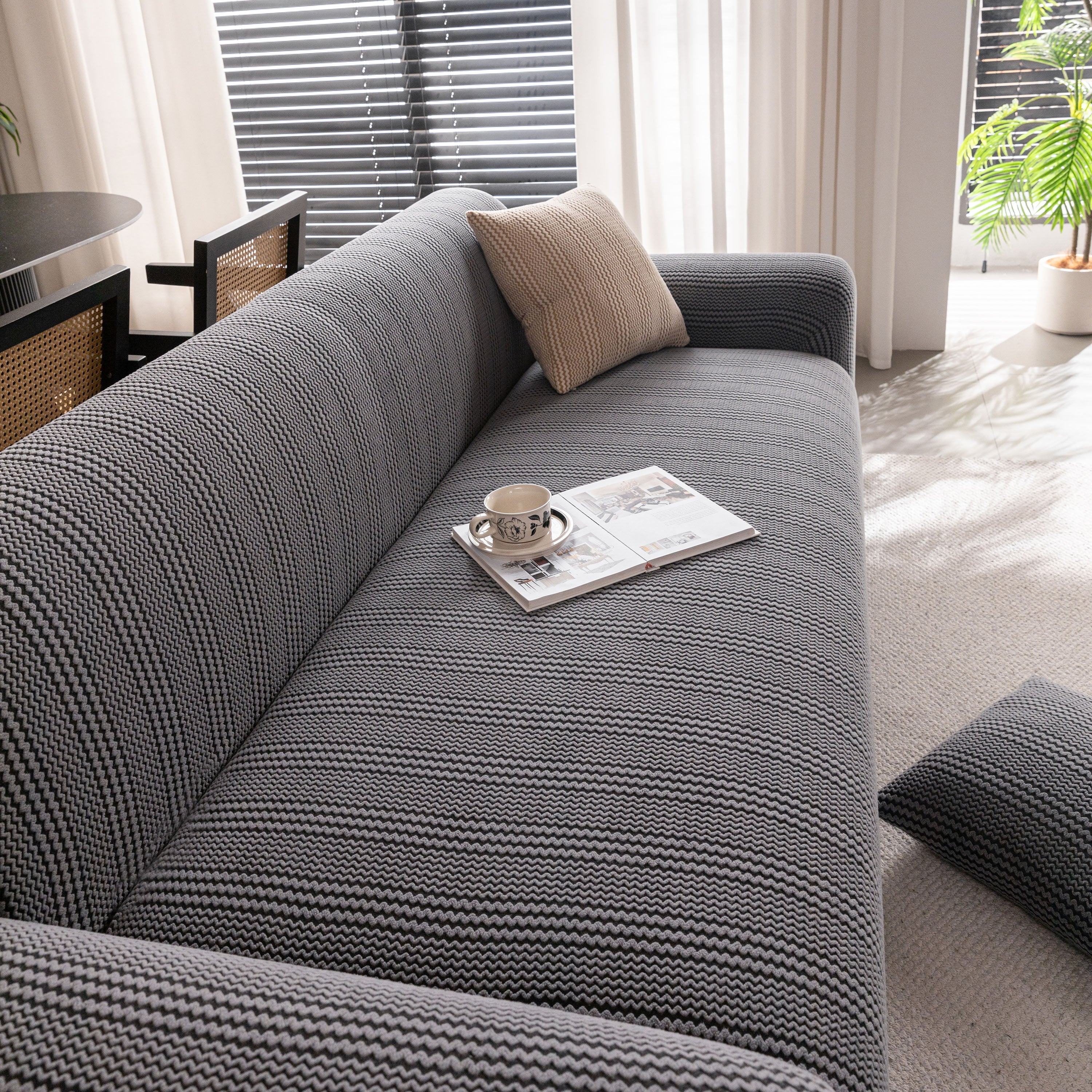Modern Textured Stretch Sofa Cover, Plush Fleece Sofa Slipcover with 3D Stripe Texture - Image 57