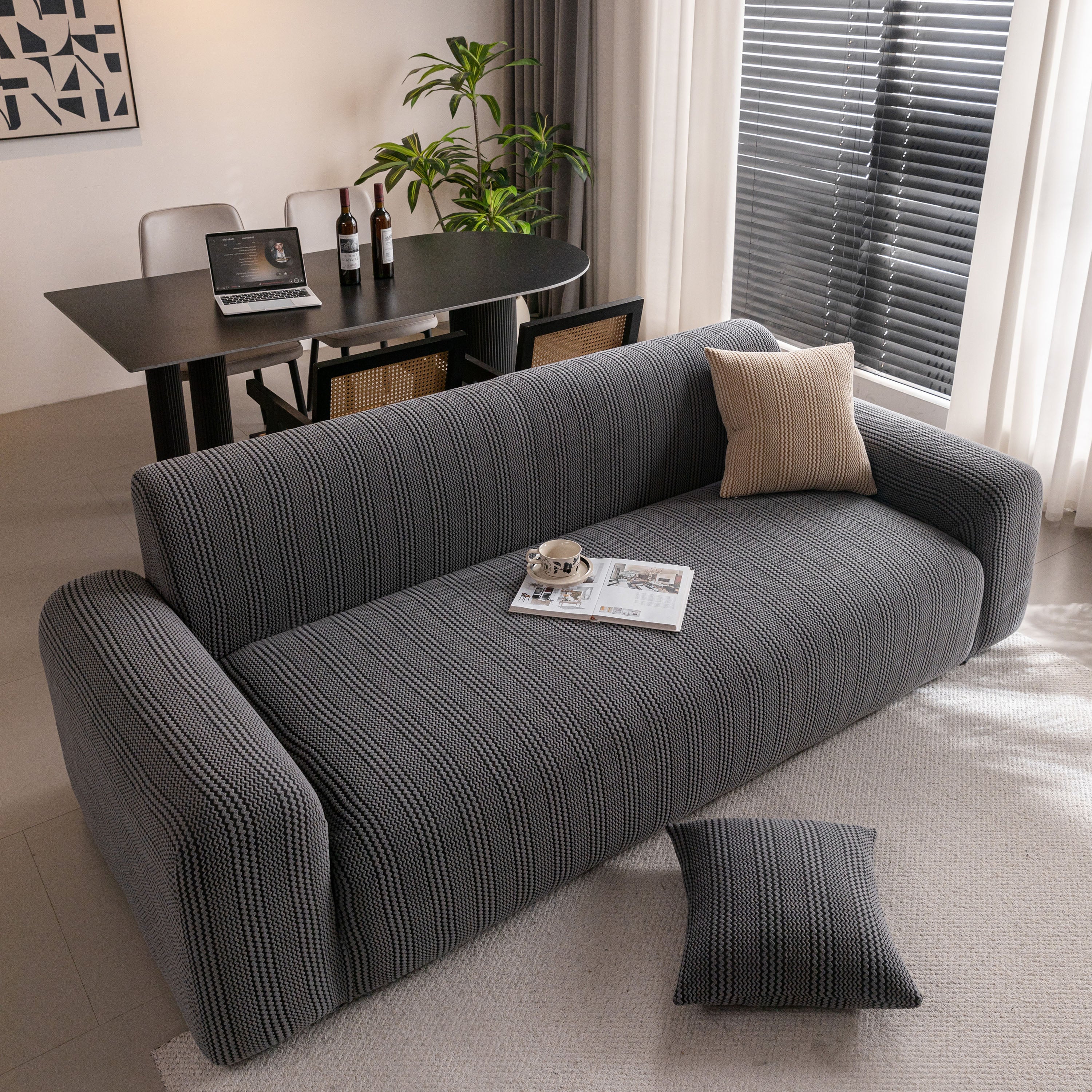 Modern Textured Stretch Sofa Cover, Plush Fleece Sofa Slipcover with 3D Stripe Texture - Image 58