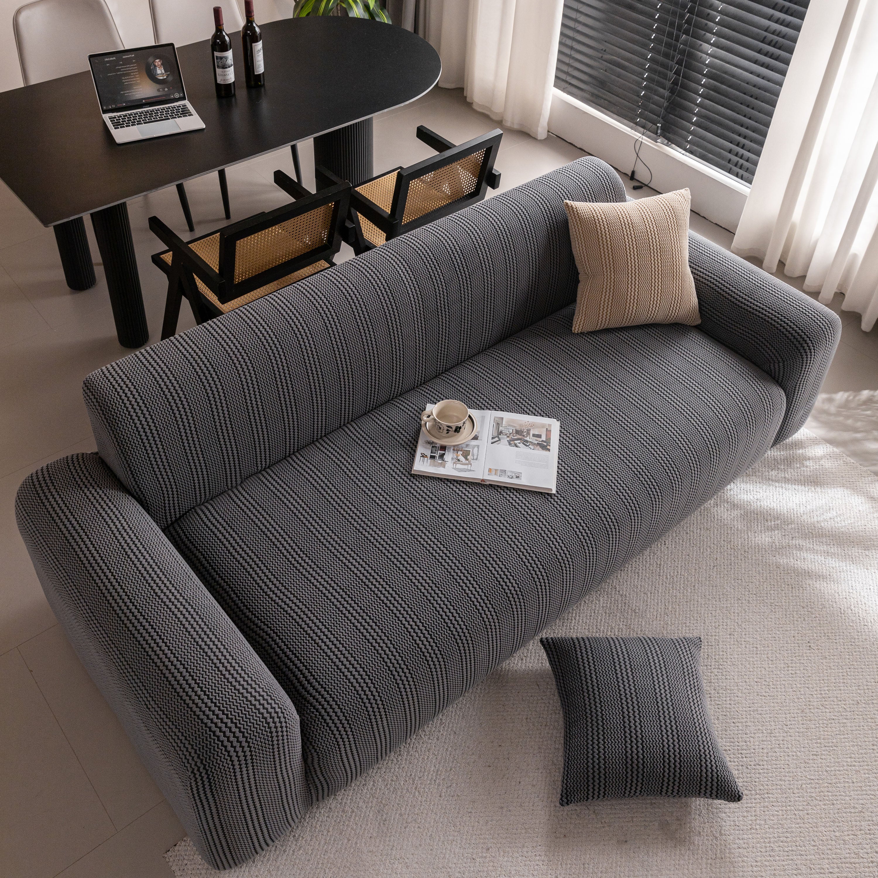 Modern Textured Stretch Sofa Cover, Plush Fleece Sofa Slipcover with 3D Stripe Texture - Image 59