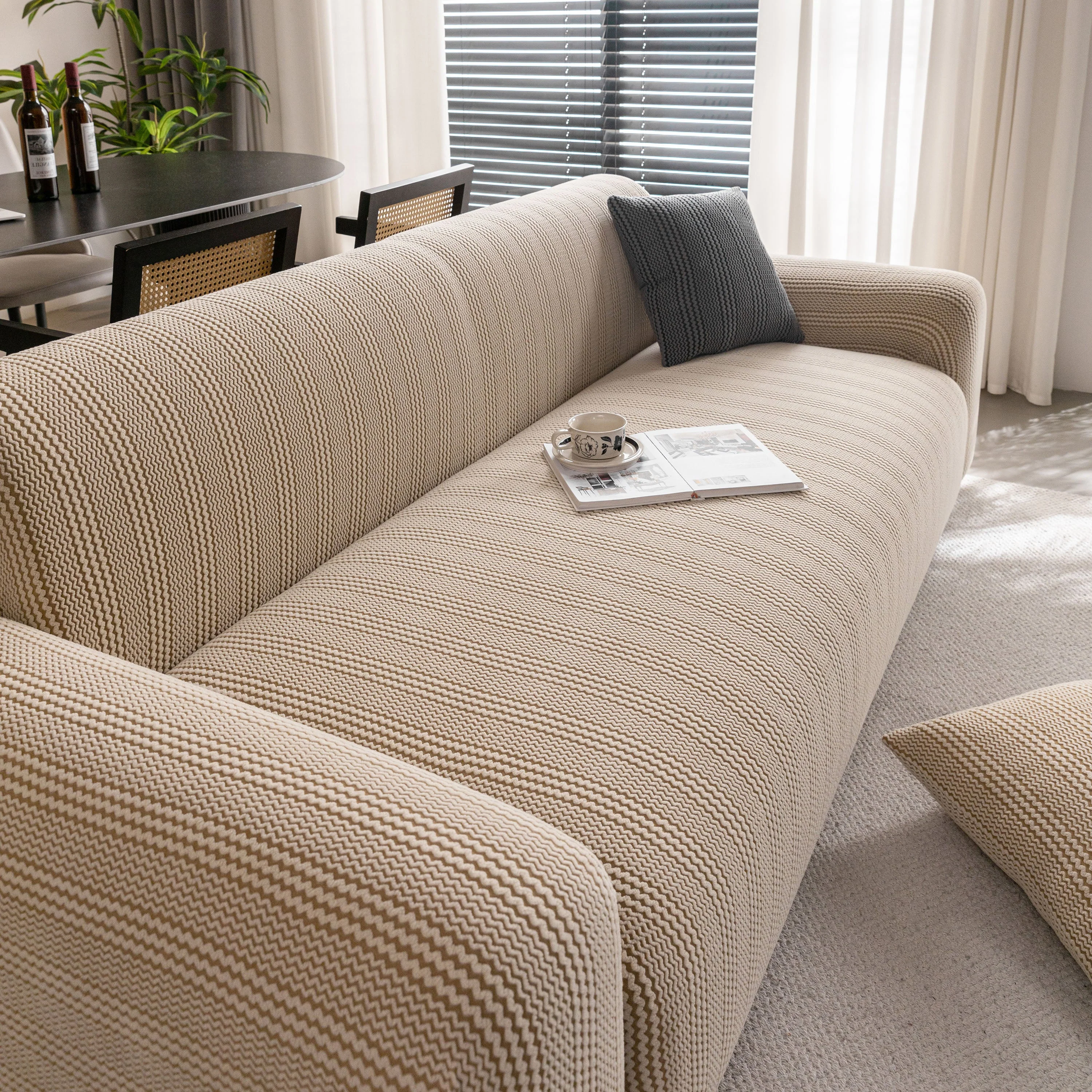Modern Textured Stretch Sofa Cover, Plush Fleece Sofa Slipcover with 3D Stripe Texture - Image 7