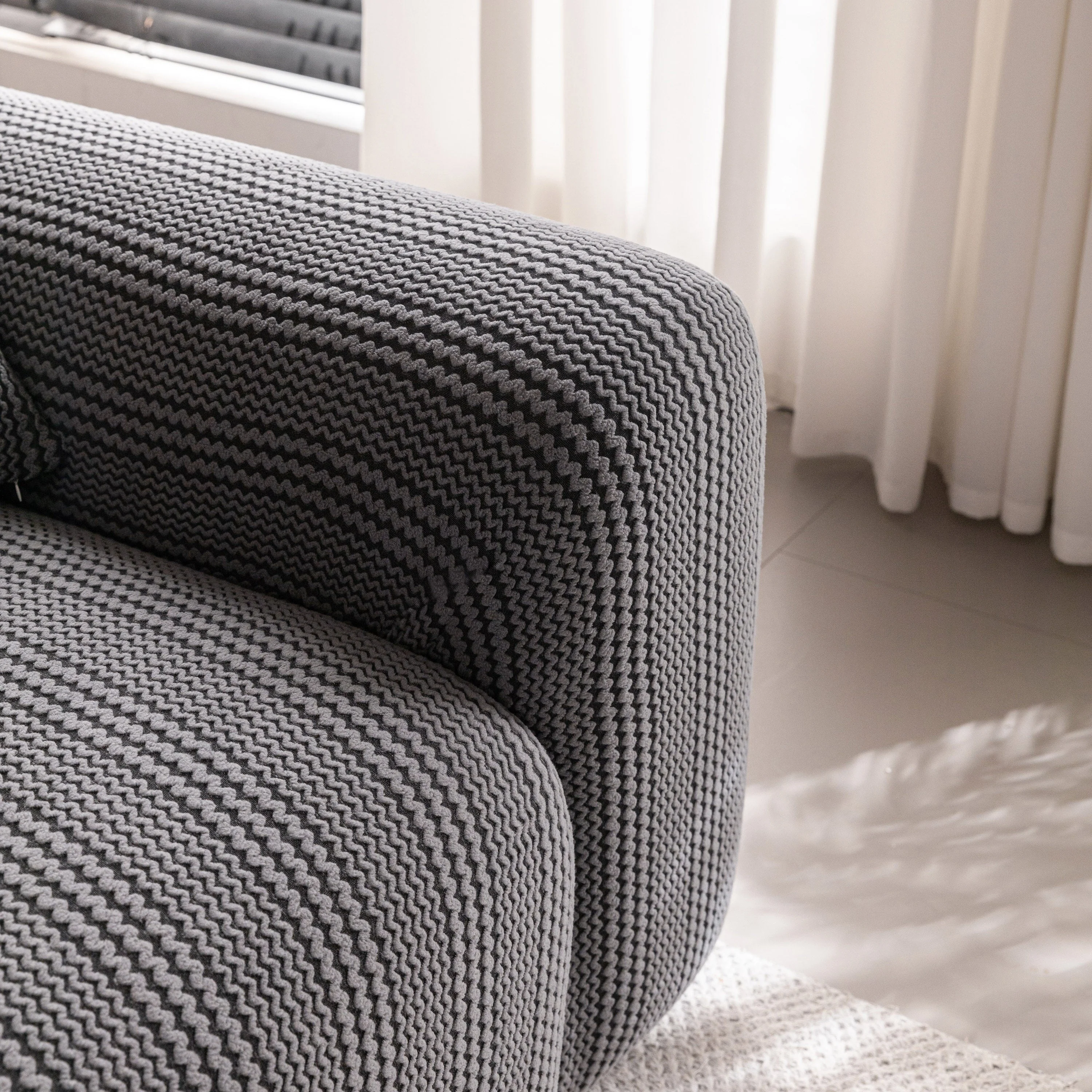 Modern Textured Stretch Sofa Cover, Plush Fleece Sofa Slipcover with 3D Stripe Texture - Image 72