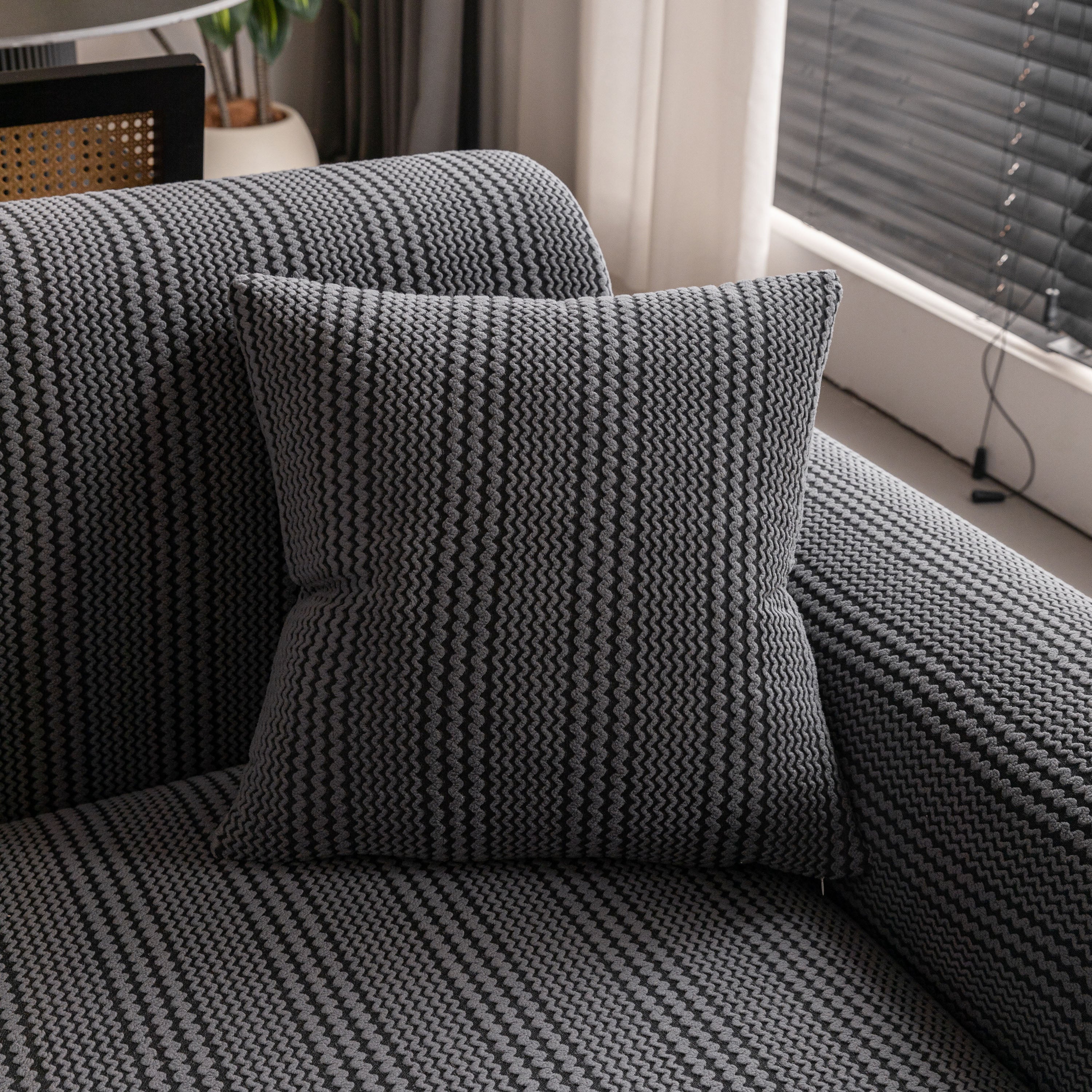 Modern Textured Stretch Sofa Cover, Plush Fleece Sofa Slipcover with 3D Stripe Texture - Image 73