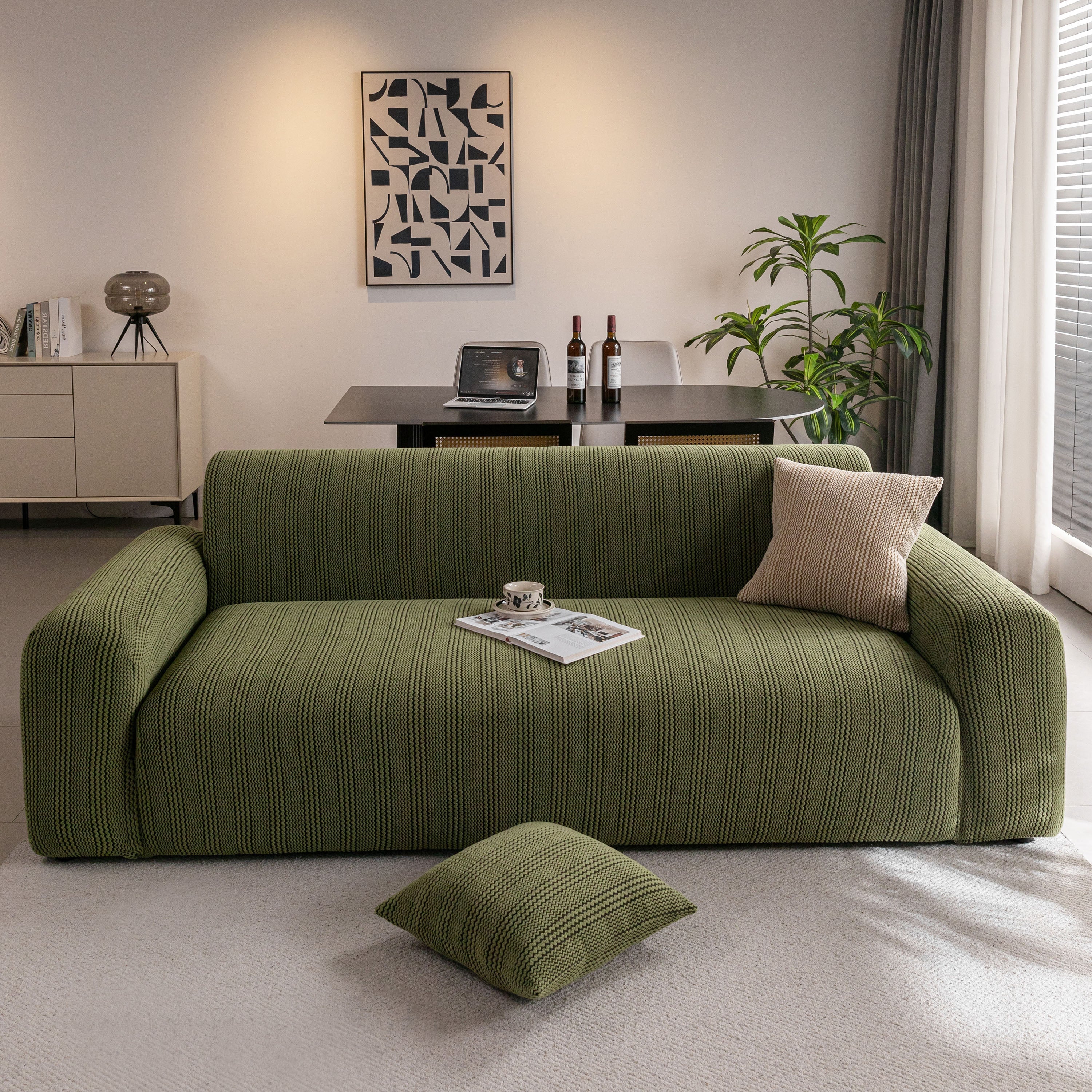 Modern Textured Stretch Sofa Cover, Plush Fleece Sofa Slipcover with 3D Stripe Texture - Image 76