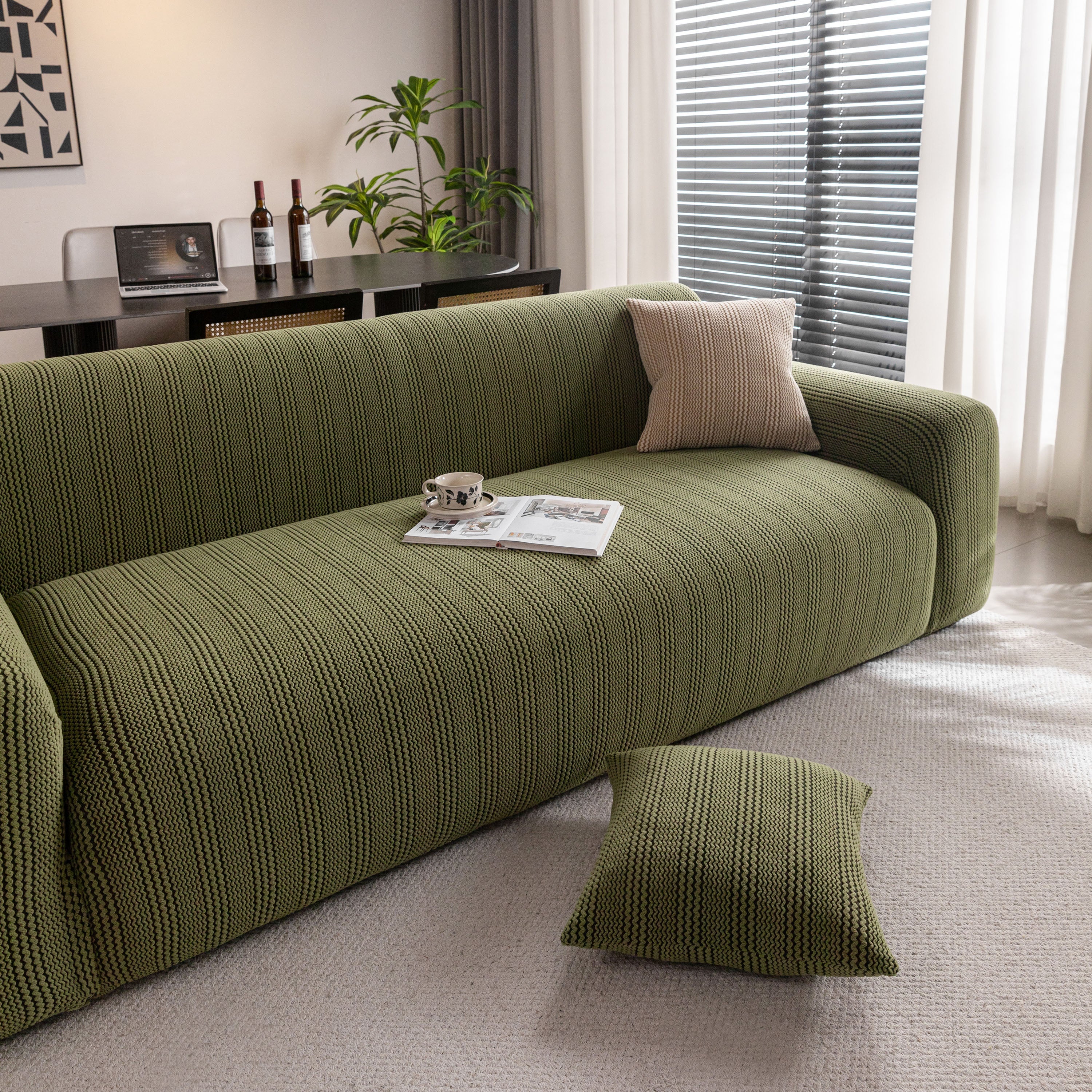Modern Textured Stretch Sofa Cover, Plush Fleece Sofa Slipcover with 3D Stripe Texture - Image 77