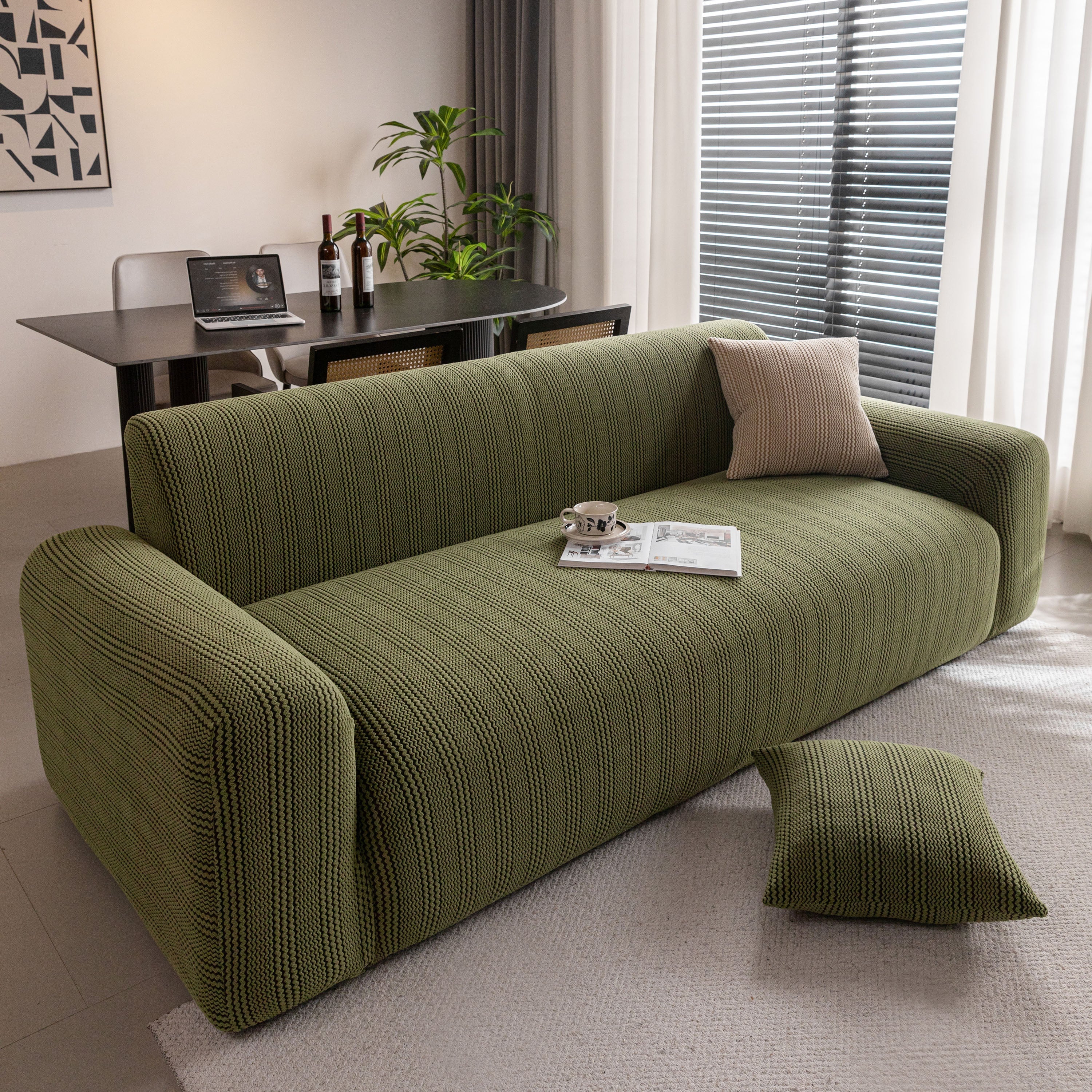 Modern Textured Stretch Sofa Cover, Plush Fleece Sofa Slipcover with 3D Stripe Texture - Image 78