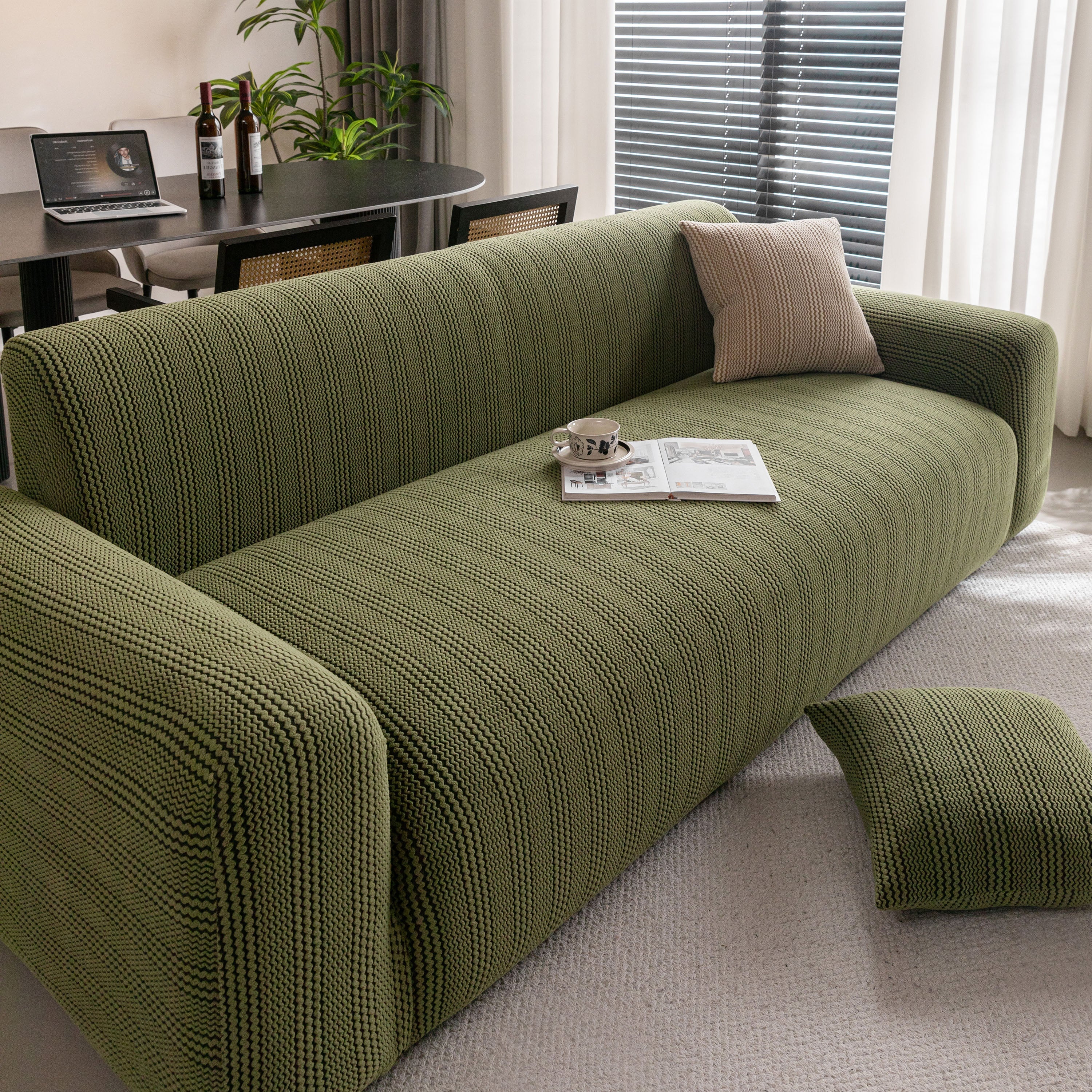Modern Textured Stretch Sofa Cover, Plush Fleece Sofa Slipcover with 3D Stripe Texture - Image 79
