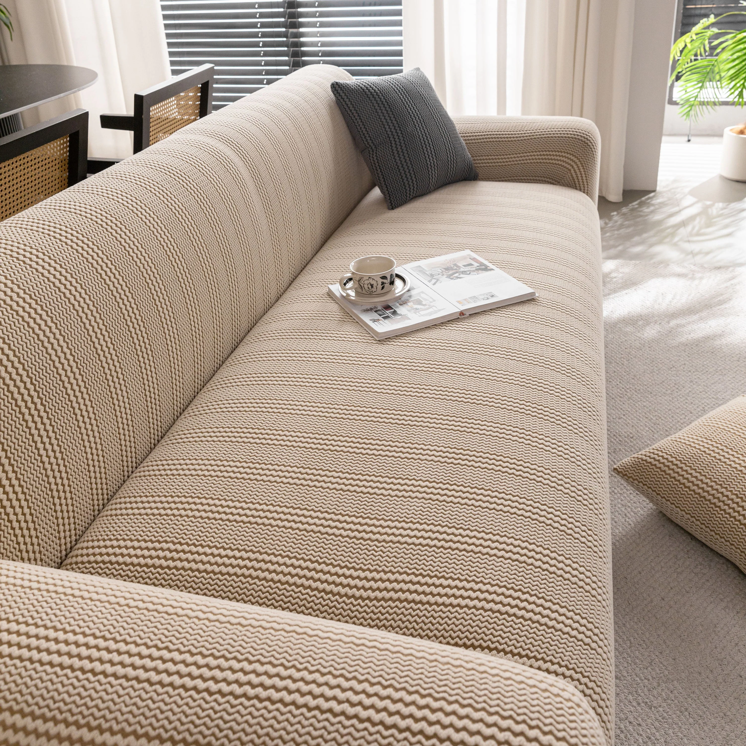 Modern Textured Stretch Sofa Cover, Plush Fleece Sofa Slipcover with 3D Stripe Texture - Image 8