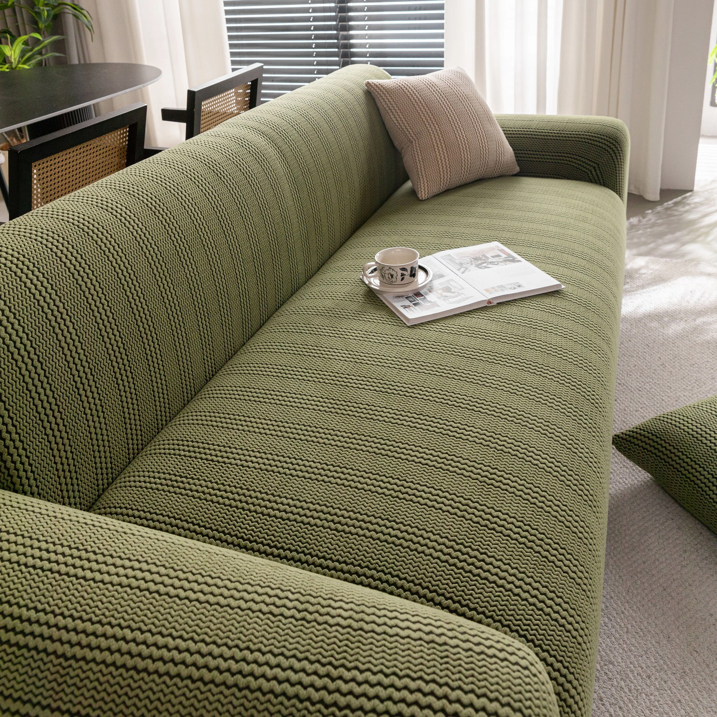 Modern Textured Stretch Sofa Cover, Plush Fleece Sofa Slipcover with 3D Stripe Texture - Image 80