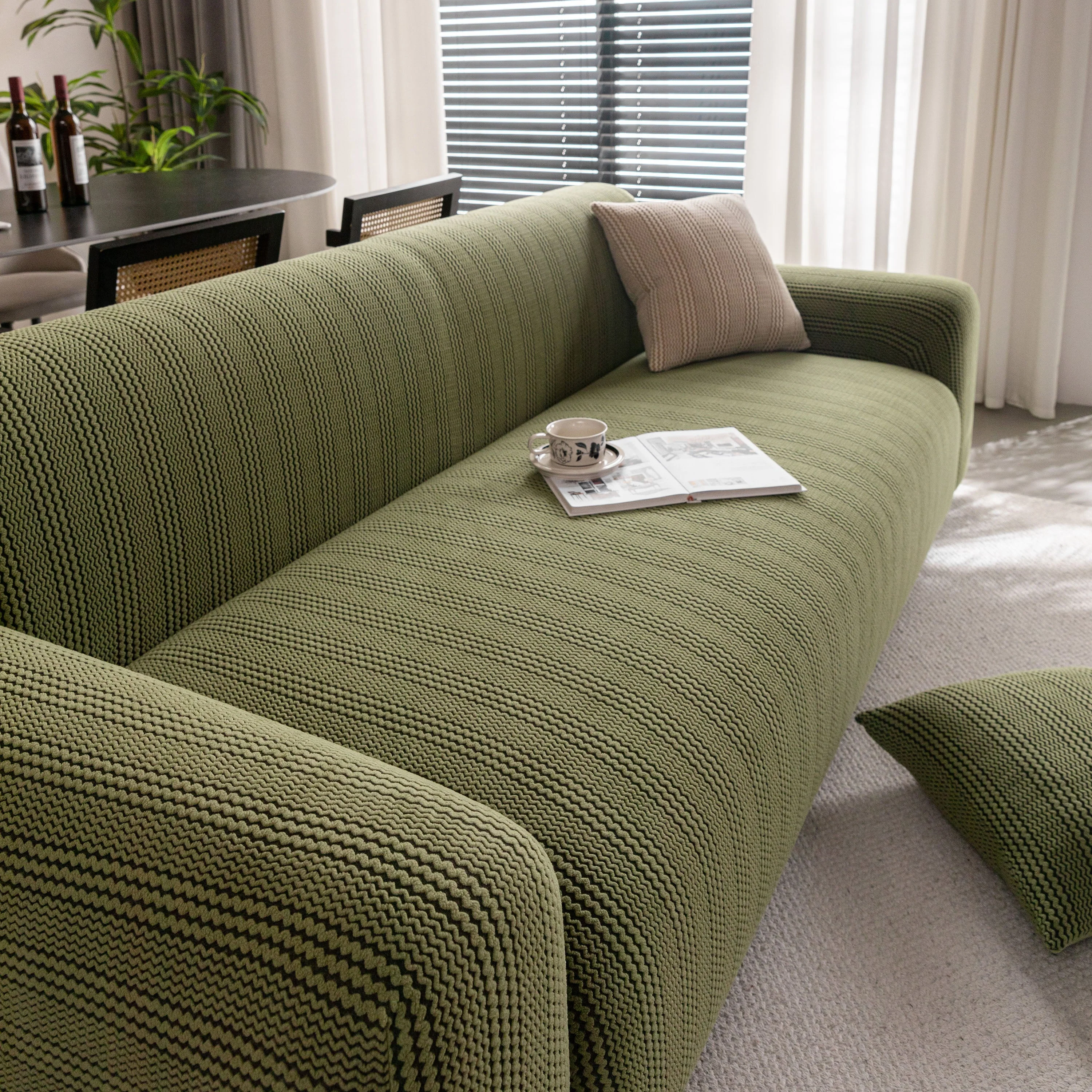 Modern Textured Stretch Sofa Cover, Plush Fleece Sofa Slipcover with 3D Stripe Texture - Image 81