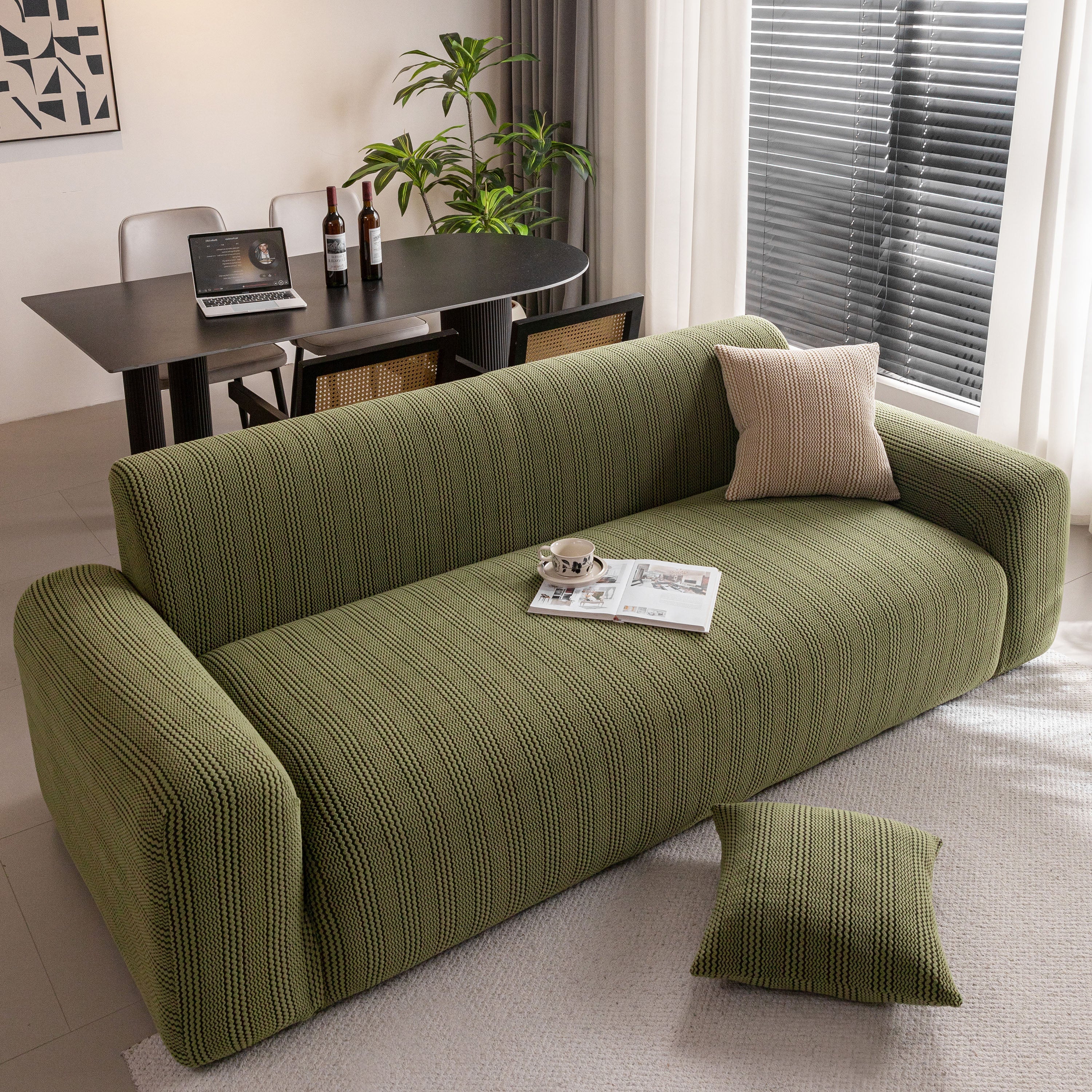 Modern Textured Stretch Sofa Cover, Plush Fleece Sofa Slipcover with 3D Stripe Texture - Image 88