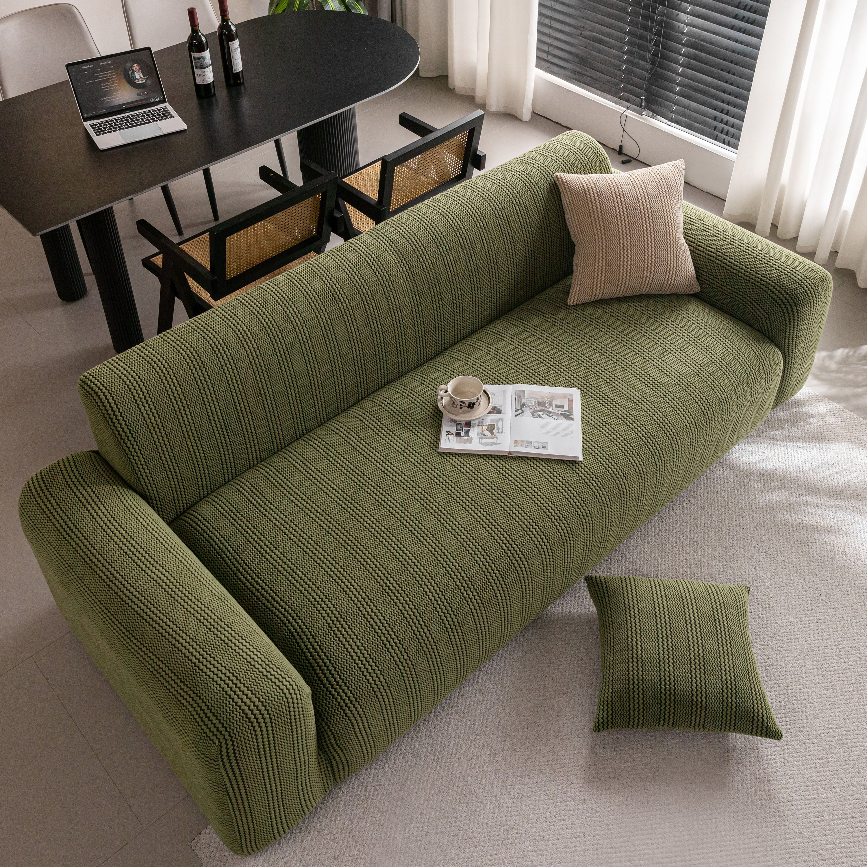 Modern Textured Stretch Sofa Cover, Plush Fleece Sofa Slipcover with 3D Stripe Texture - Image 89