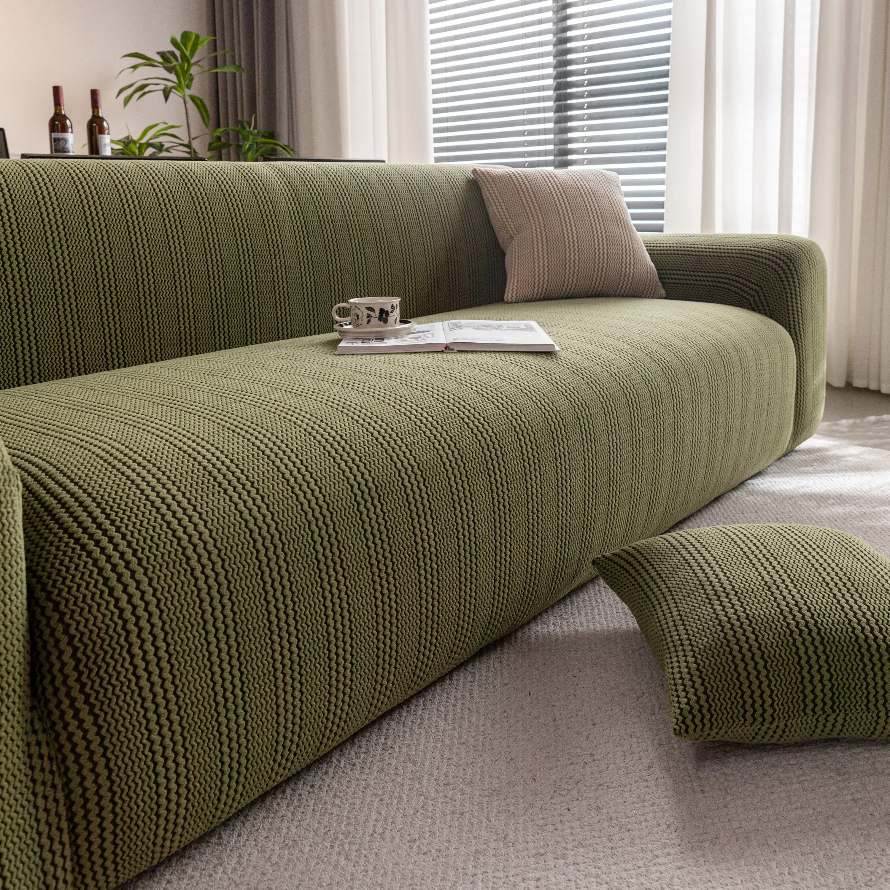 Modern Textured Stretch Sofa Cover, Plush Fleece Sofa Slipcover with 3D Stripe Texture - Image 91