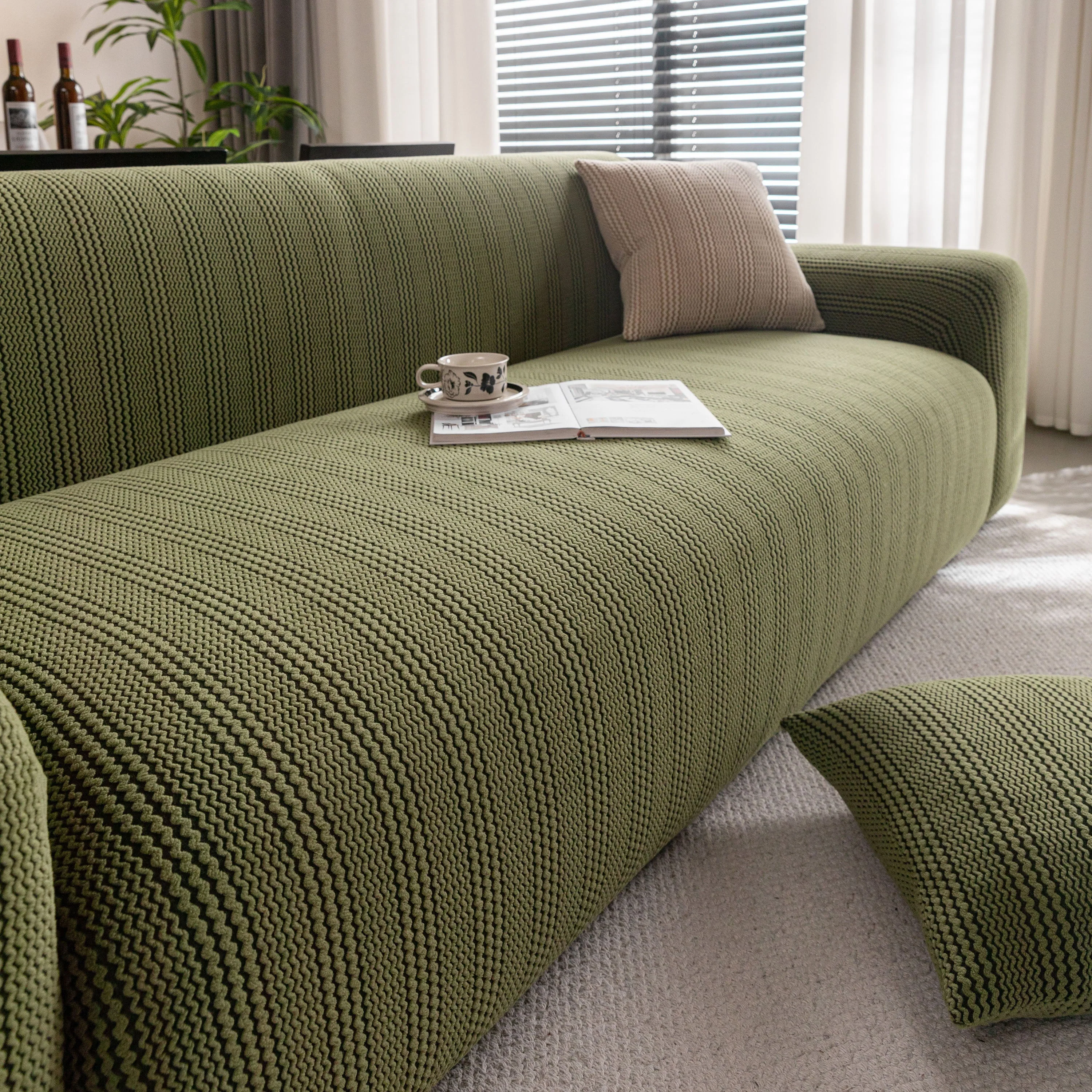 Modern Textured Stretch Sofa Cover, Plush Fleece Sofa Slipcover with 3D Stripe Texture - Image 92