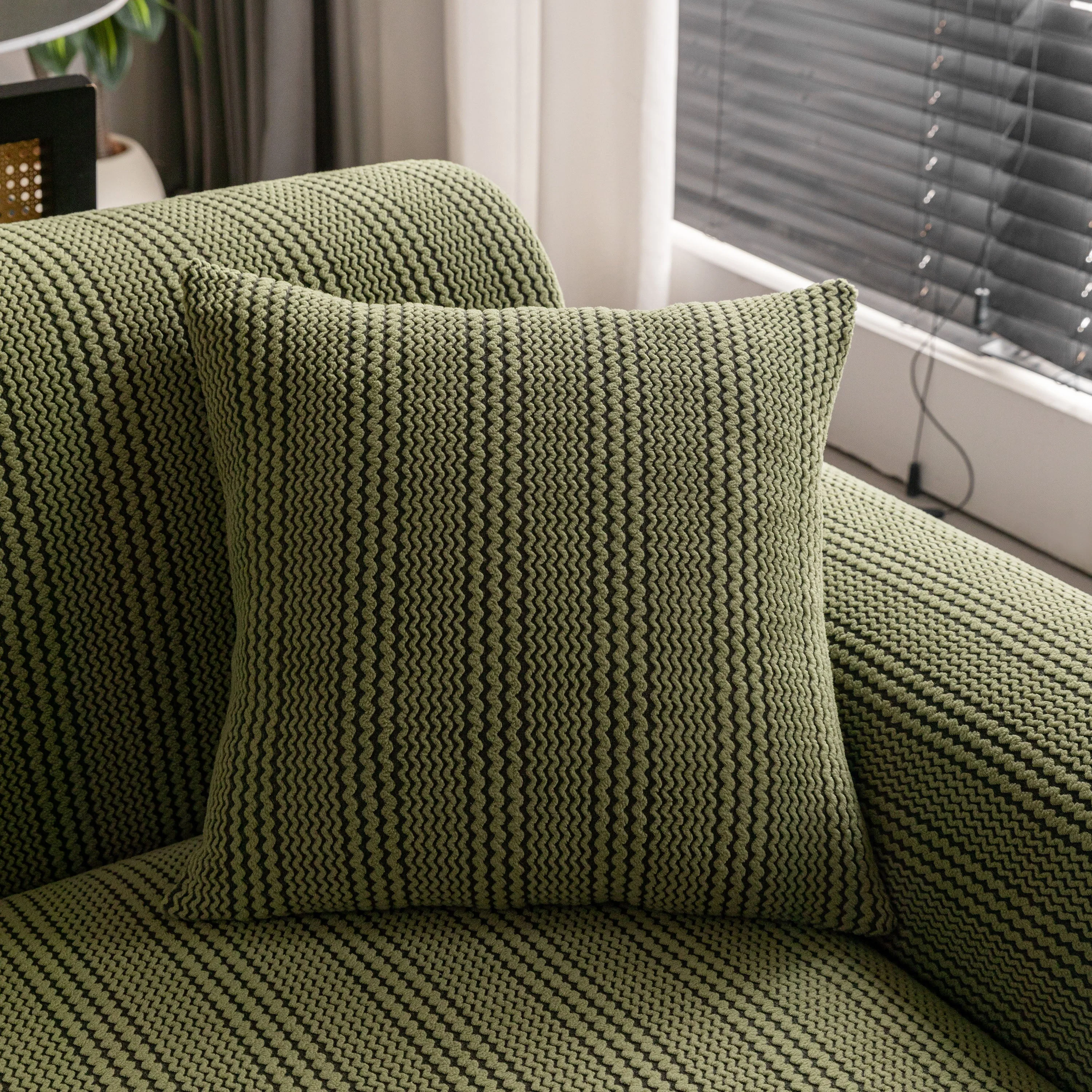 Modern Textured Stretch Sofa Cover, Plush Fleece Sofa Slipcover with 3D Stripe Texture - Image 95