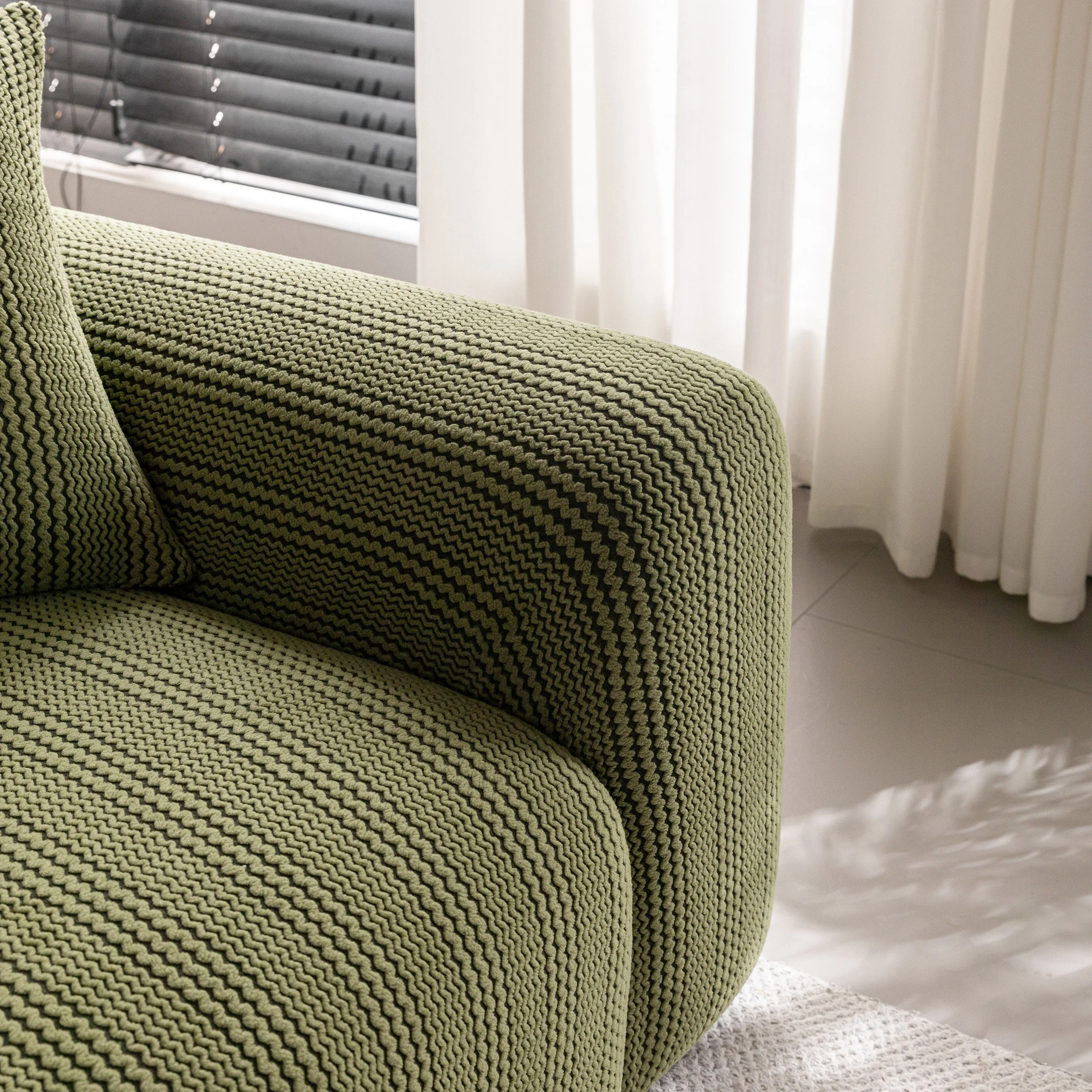 Modern Textured Stretch Sofa Cover, Plush Fleece Sofa Slipcover with 3D Stripe Texture - Image 96