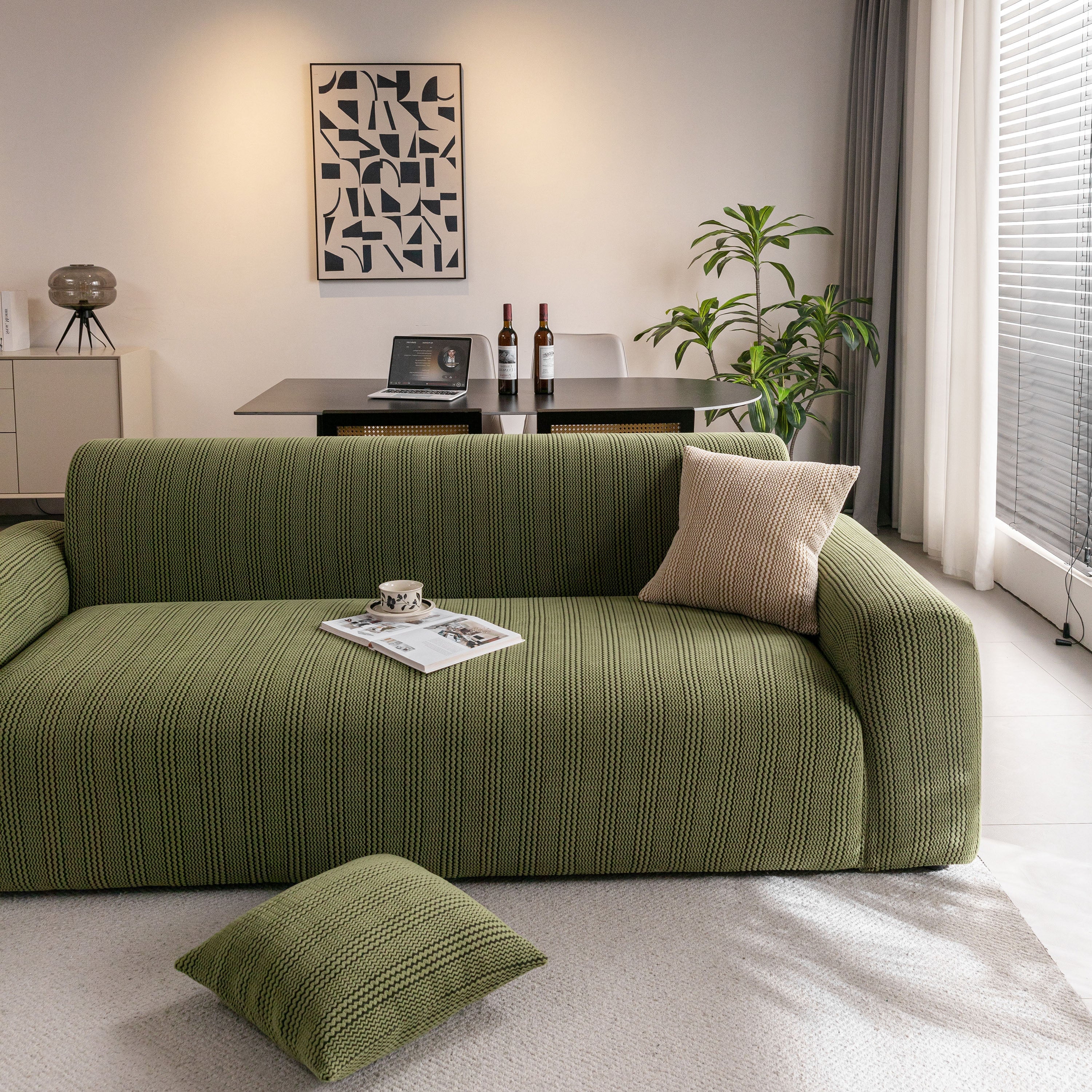 Modern Textured Stretch Sofa Cover, Plush Fleece Sofa Slipcover with 3D Stripe Texture - Image 97