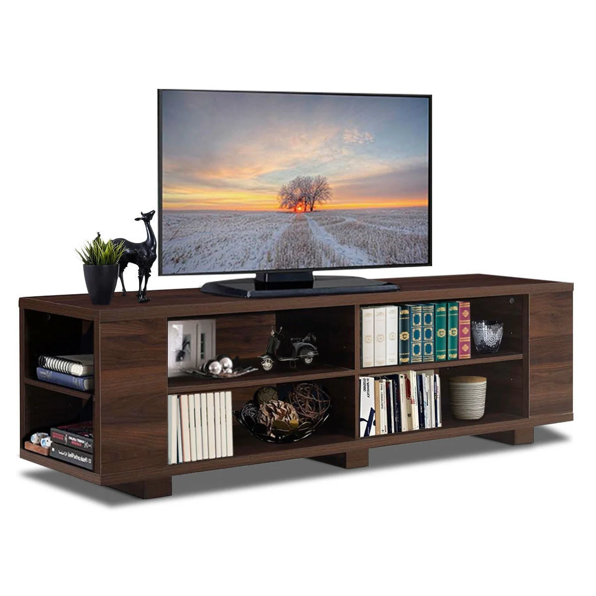 Modern TV Stand in Walnut Wood Finish - Holds up to 60-inch TV - Image 2