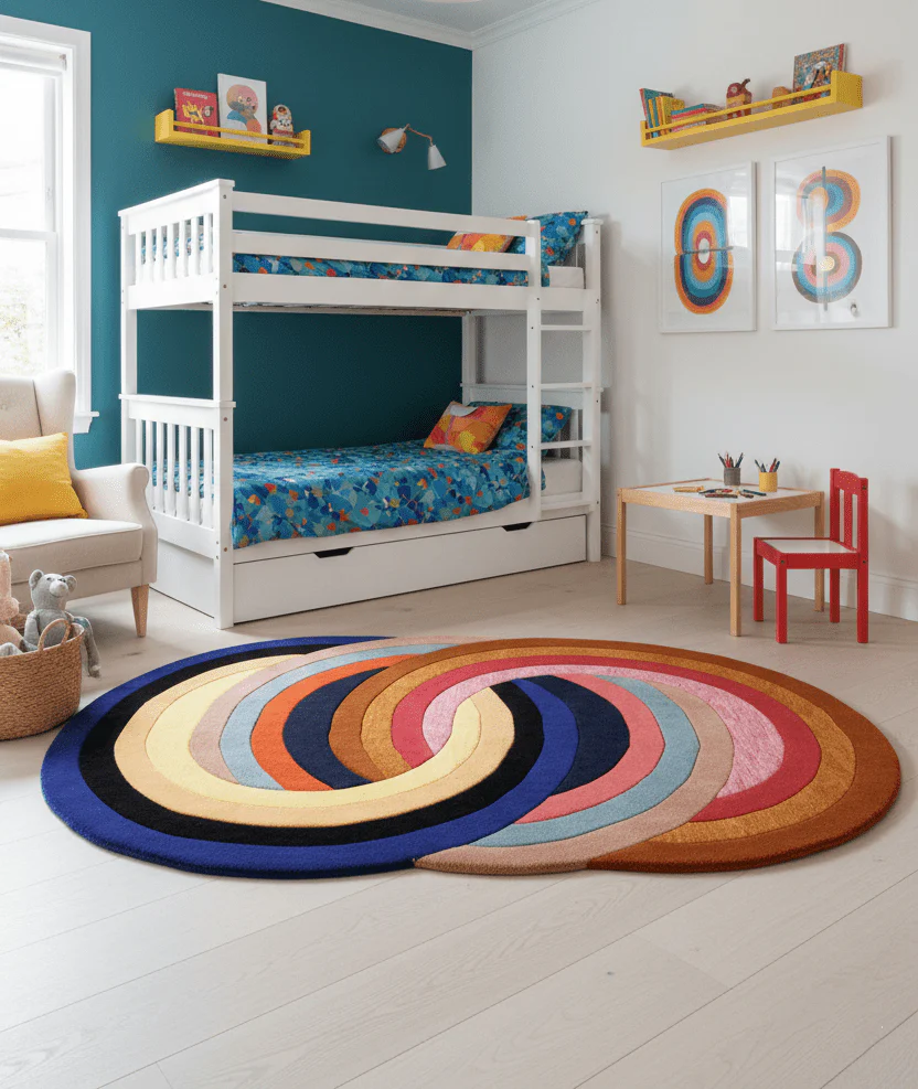 Modern Twin Rings Multicolor Hand Tufted 5x7 Wool Rug - Image 2