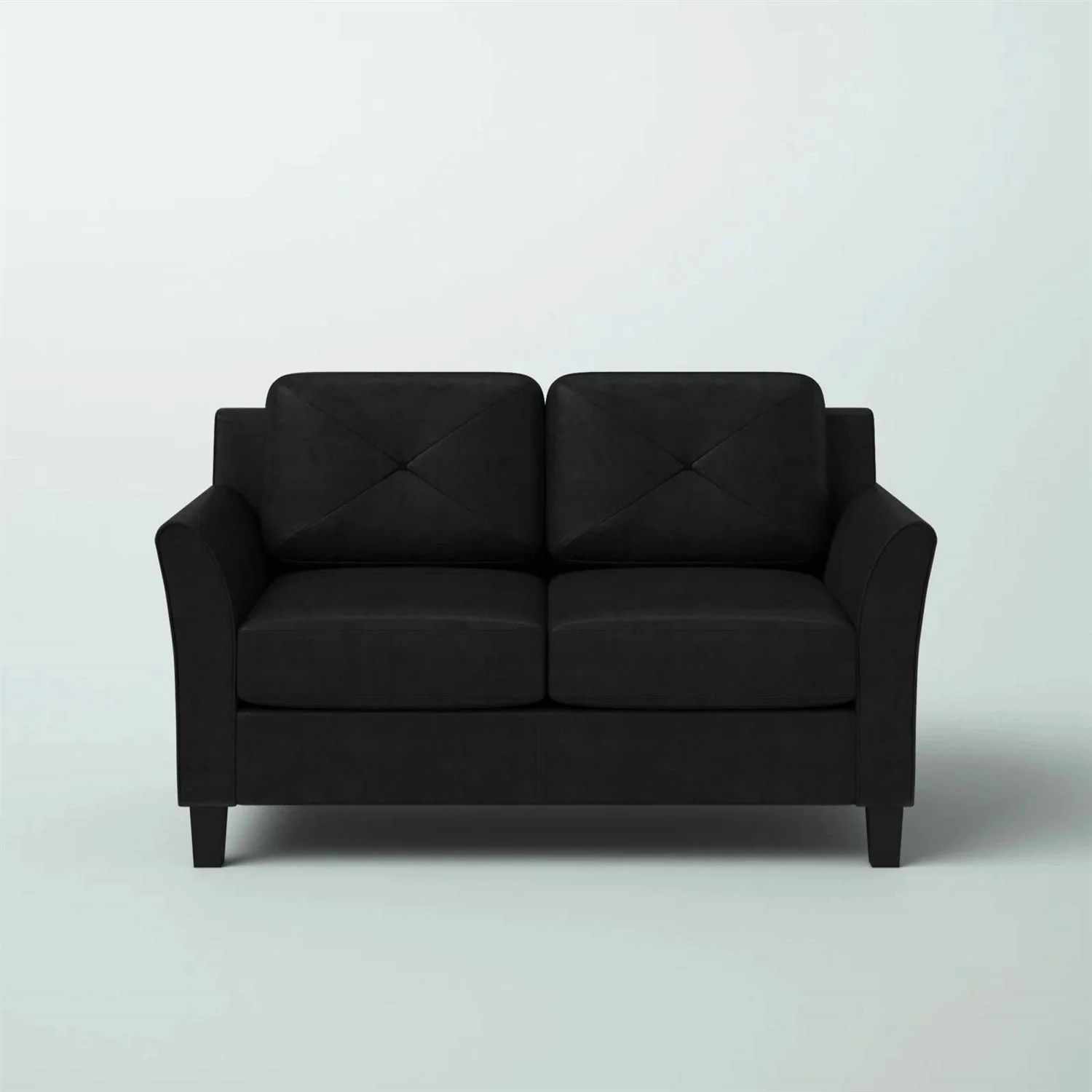 Modern Upholstered Loveseat Sofa in Black Microfiber with Button Tufted Cushions - Image 3