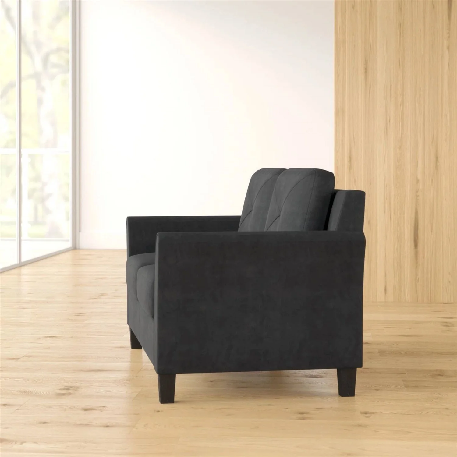 Modern Upholstered Loveseat Sofa in Black Microfiber with Button Tufted Cushions - Image 5