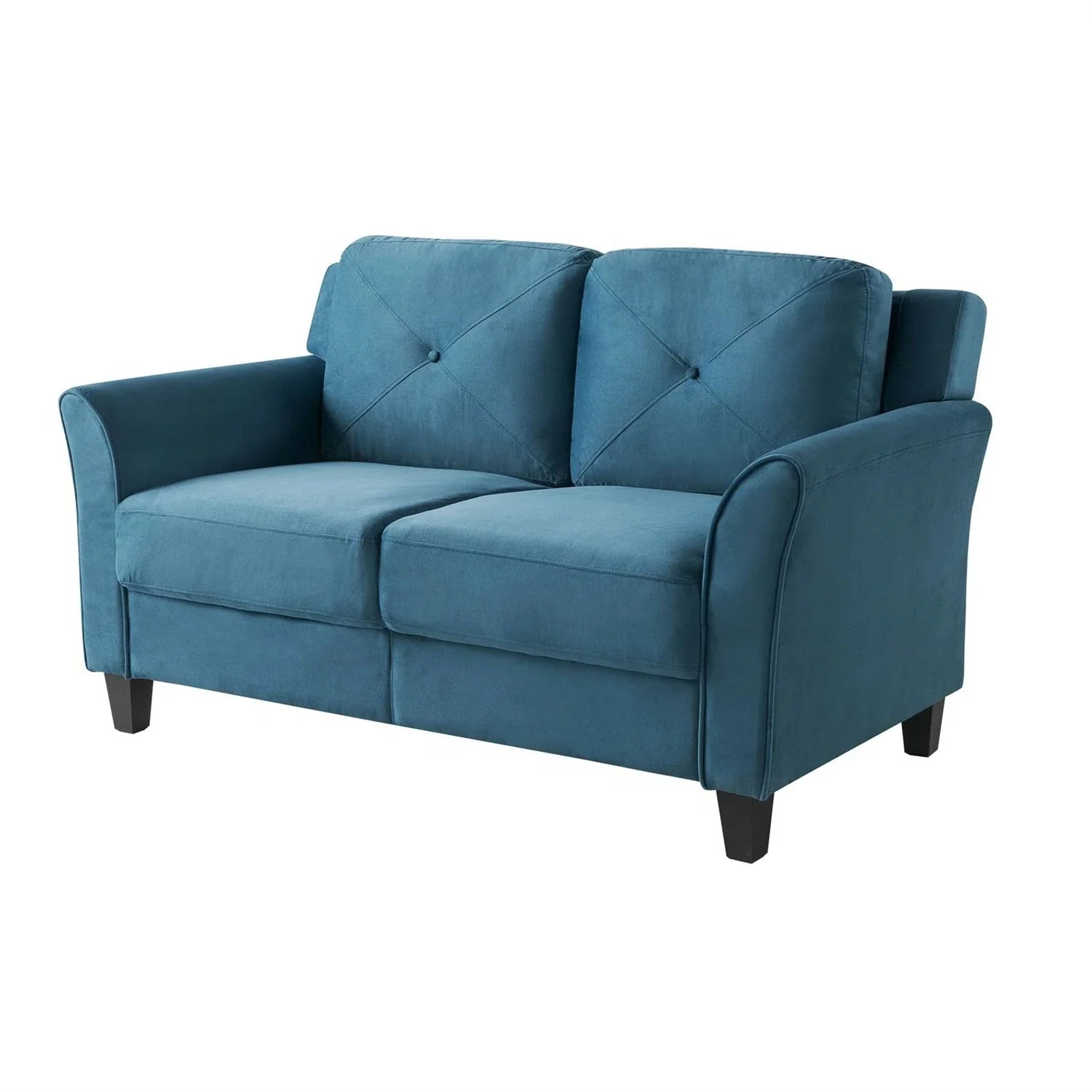 Modern Upholstered Loveseat Sofa in Blue Microfiber with Button Tufted Cushions - Image 2