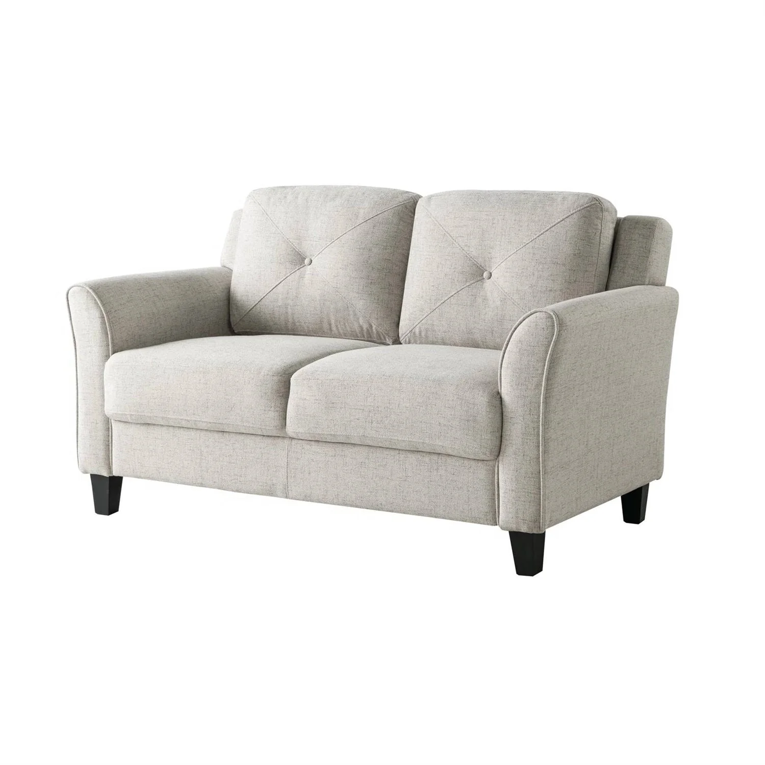 Modern Upholstered Loveseat Sofa in Cream Microfiber with Button Tufted Cushions - Image 2