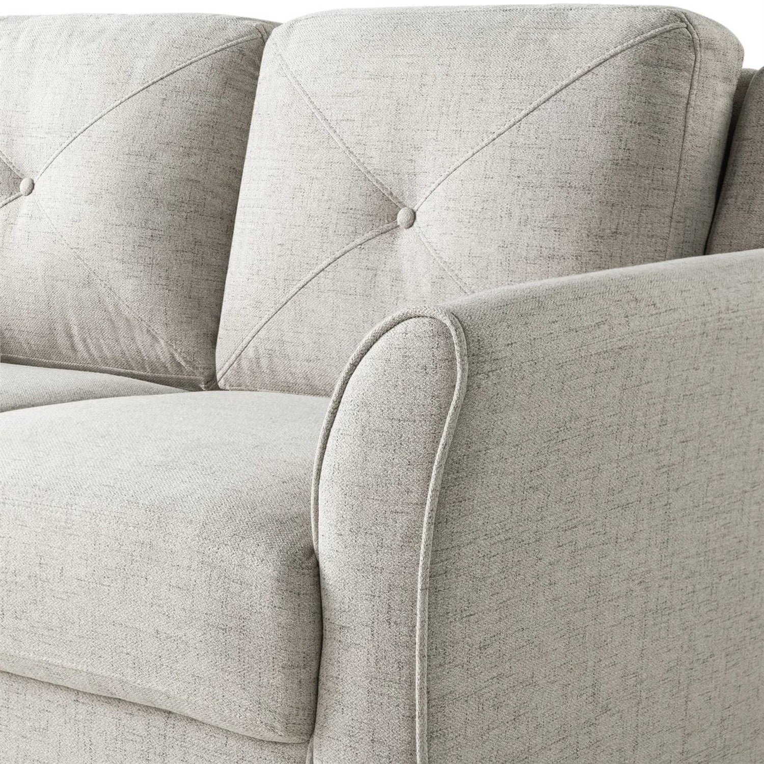 Modern Upholstered Loveseat Sofa in Cream Microfiber with Button Tufted Cushions - Image 3