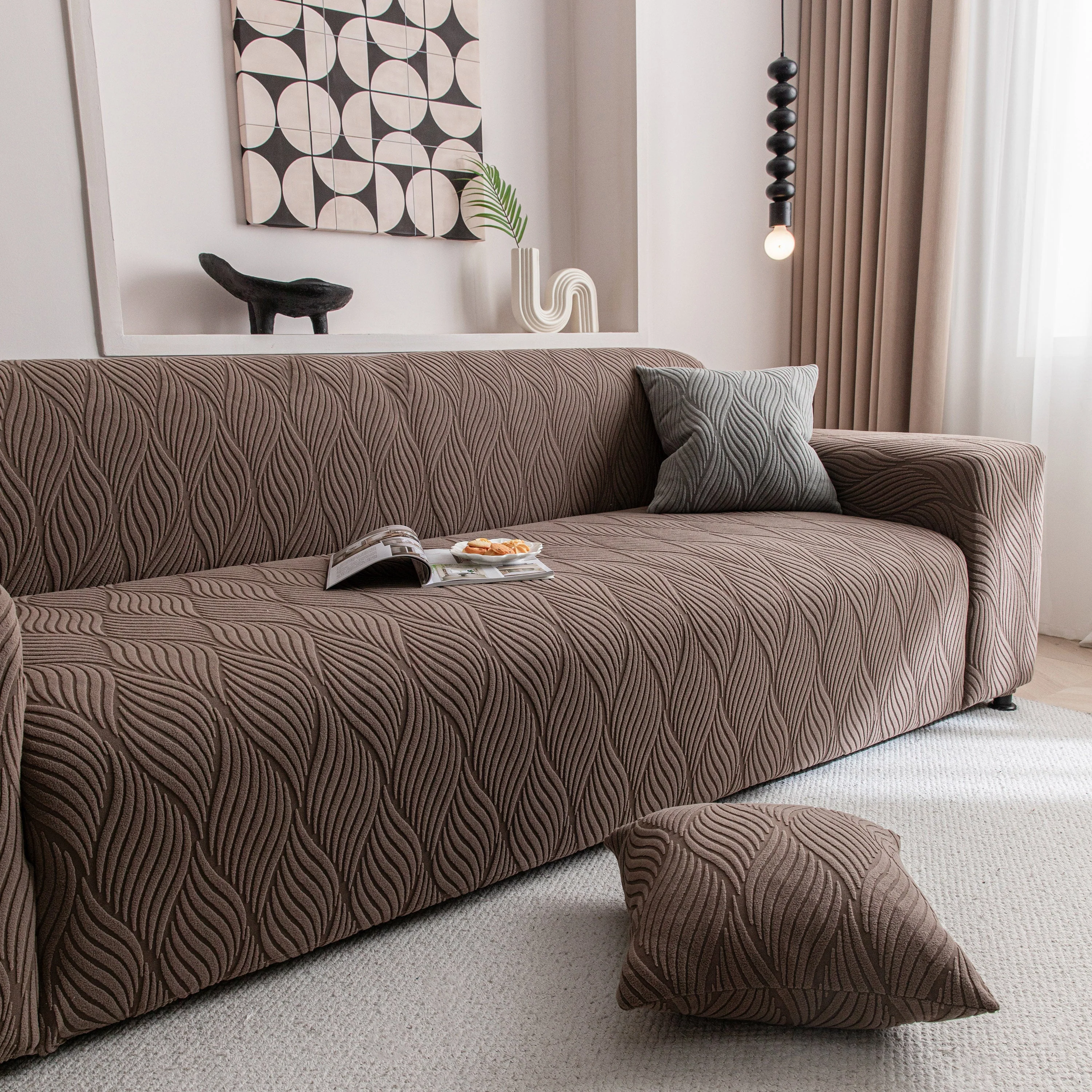 Modern Wavy Jacquard Sofa Slipcover, High Stretch Sofa Cover with 3D Organic Texture - Image 10