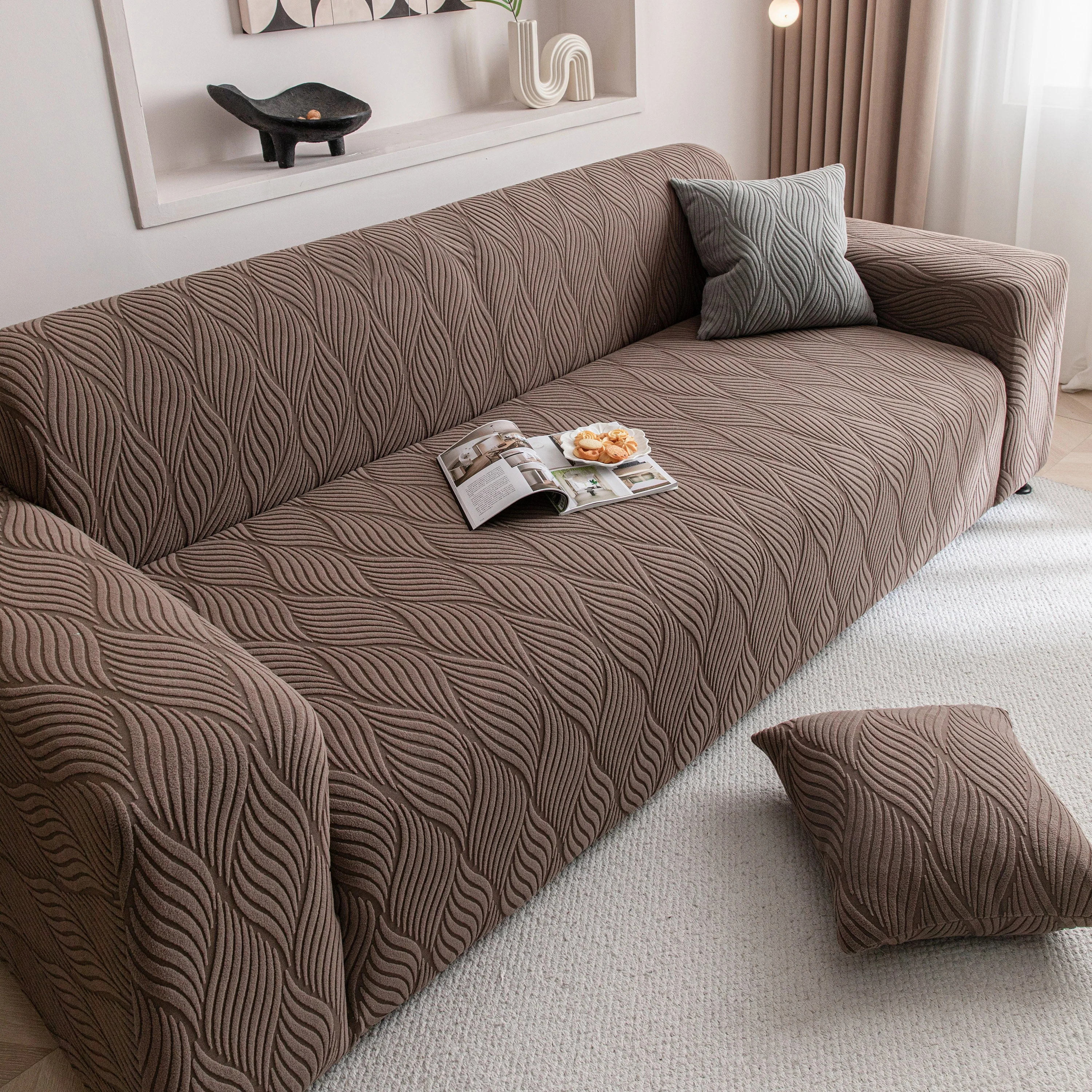 Modern Wavy Jacquard Sofa Slipcover, High Stretch Sofa Cover with 3D Organic Texture - Image 11
