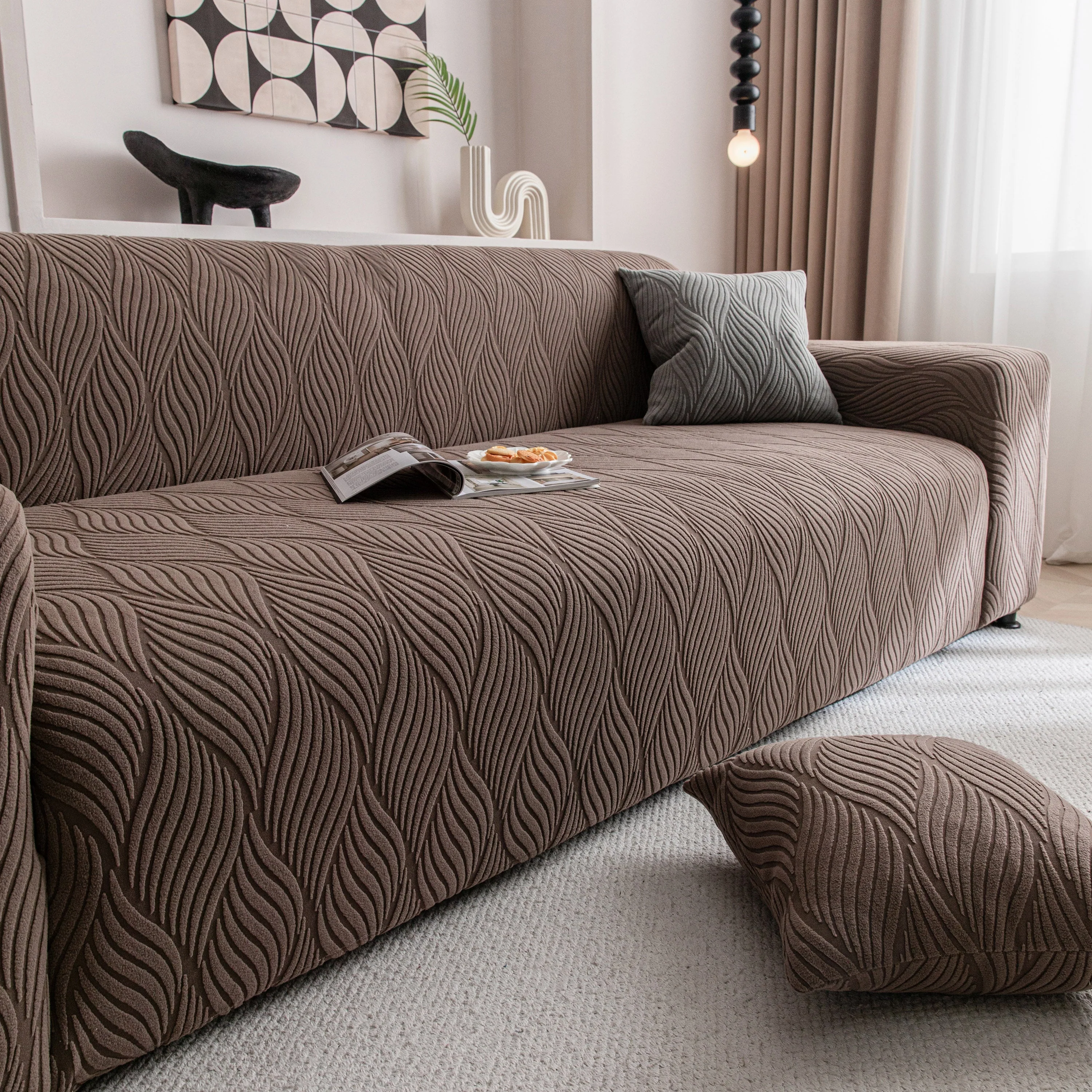 Modern Wavy Jacquard Sofa Slipcover, High Stretch Sofa Cover with 3D Organic Texture - Image 12