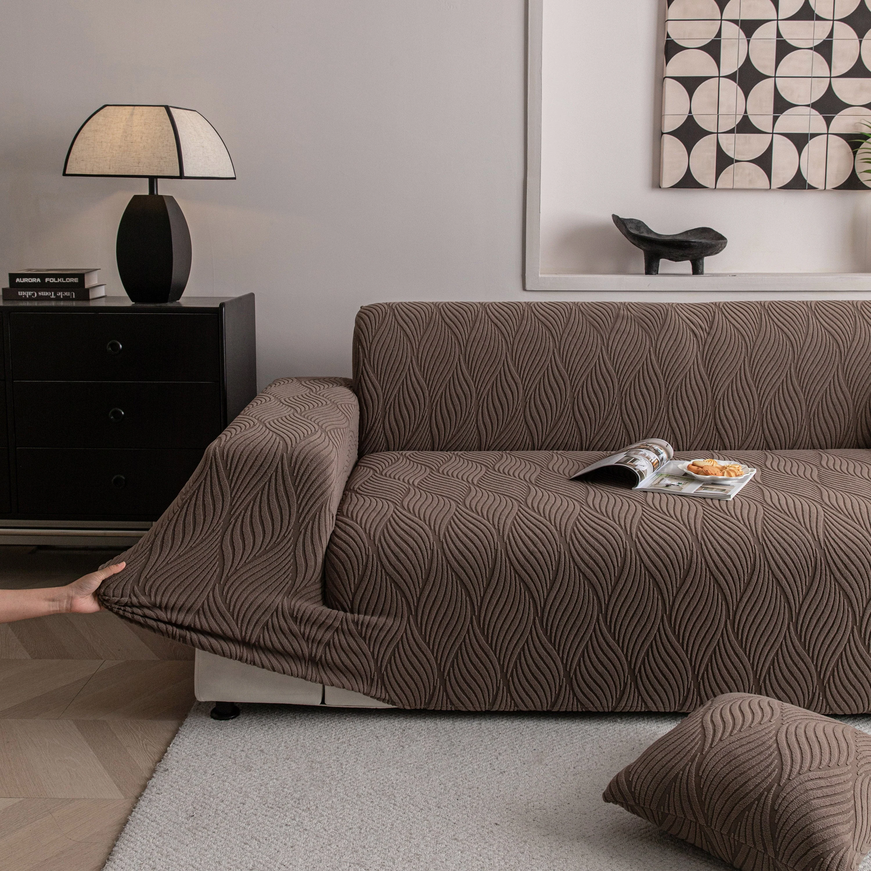 Modern Wavy Jacquard Sofa Slipcover, High Stretch Sofa Cover with 3D Organic Texture - Image 13