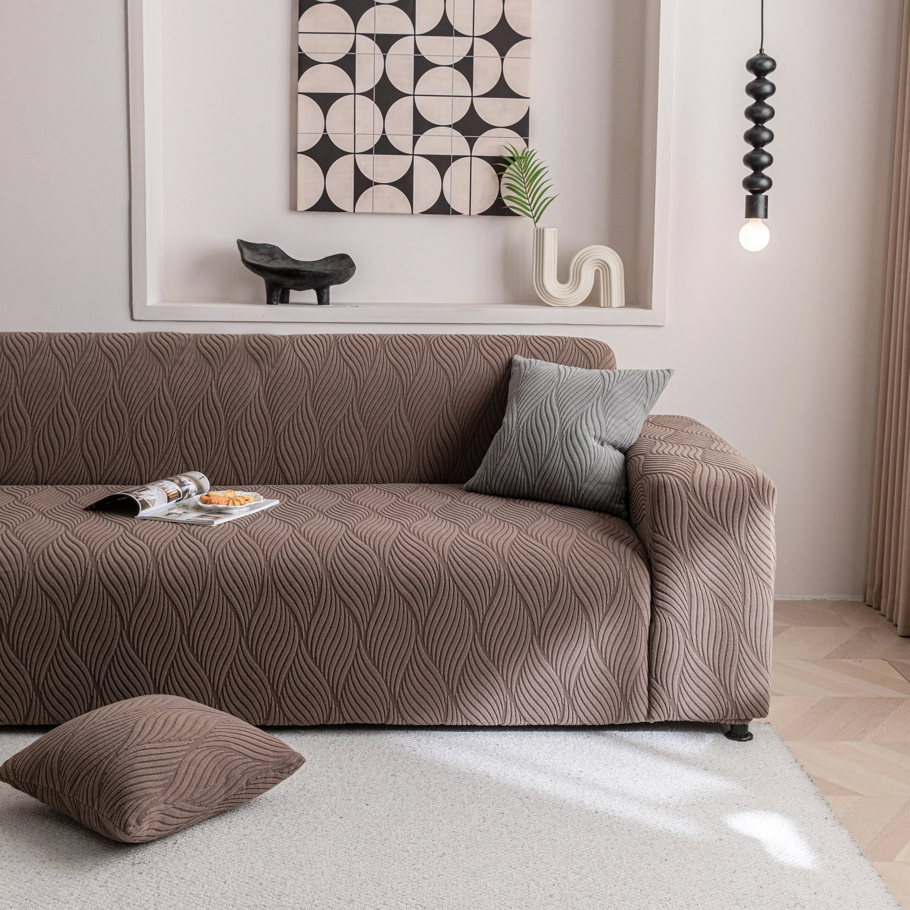 Modern Wavy Jacquard Sofa Slipcover, High Stretch Sofa Cover with 3D Organic Texture - Image 19