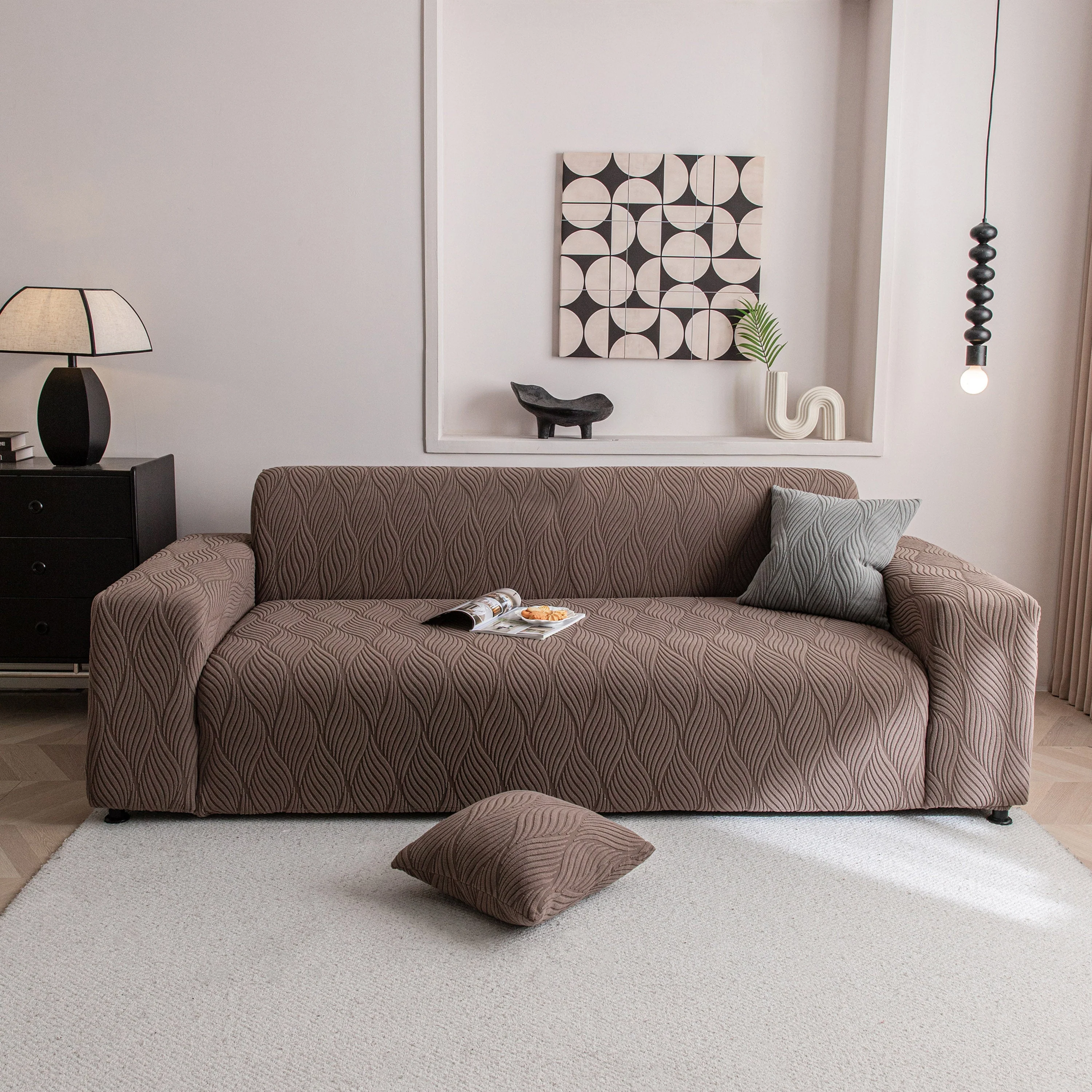 Modern Wavy Jacquard Sofa Slipcover, High Stretch Sofa Cover with 3D Organic Texture - Image 2