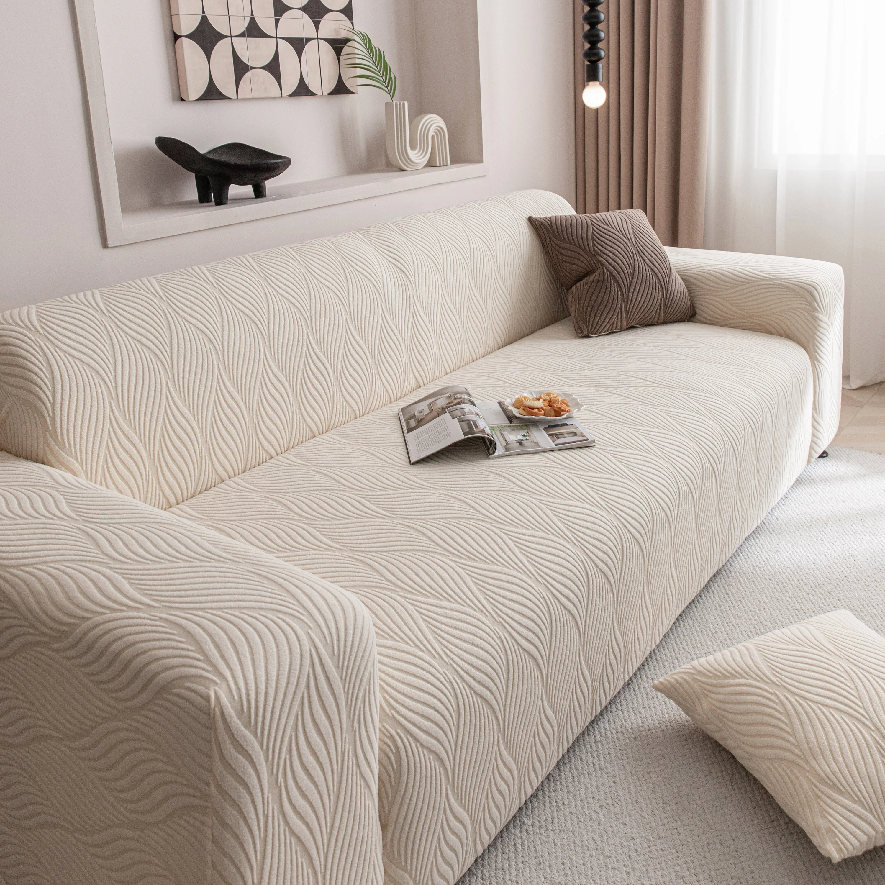 Modern Wavy Jacquard Sofa Slipcover, High Stretch Sofa Cover with 3D Organic Texture - Image 20