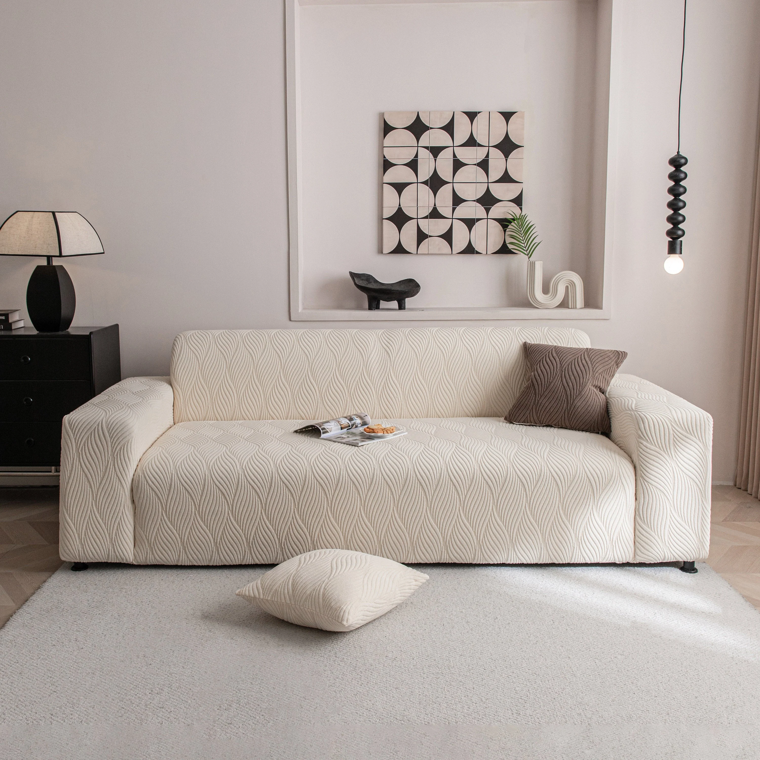 Modern Wavy Jacquard Sofa Slipcover, High Stretch Sofa Cover with 3D Organic Texture - Image 21