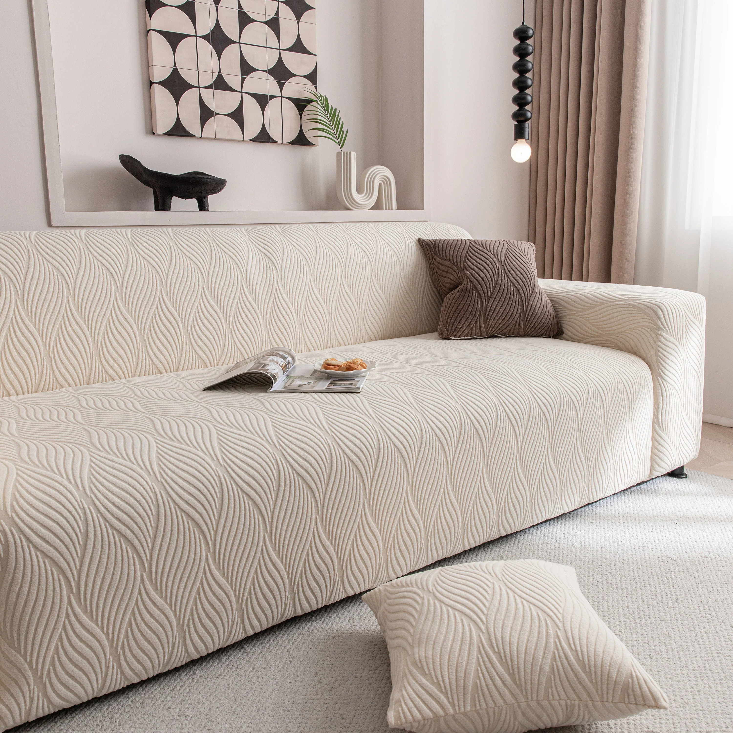 Modern Wavy Jacquard Sofa Slipcover, High Stretch Sofa Cover with 3D Organic Texture - Image 22