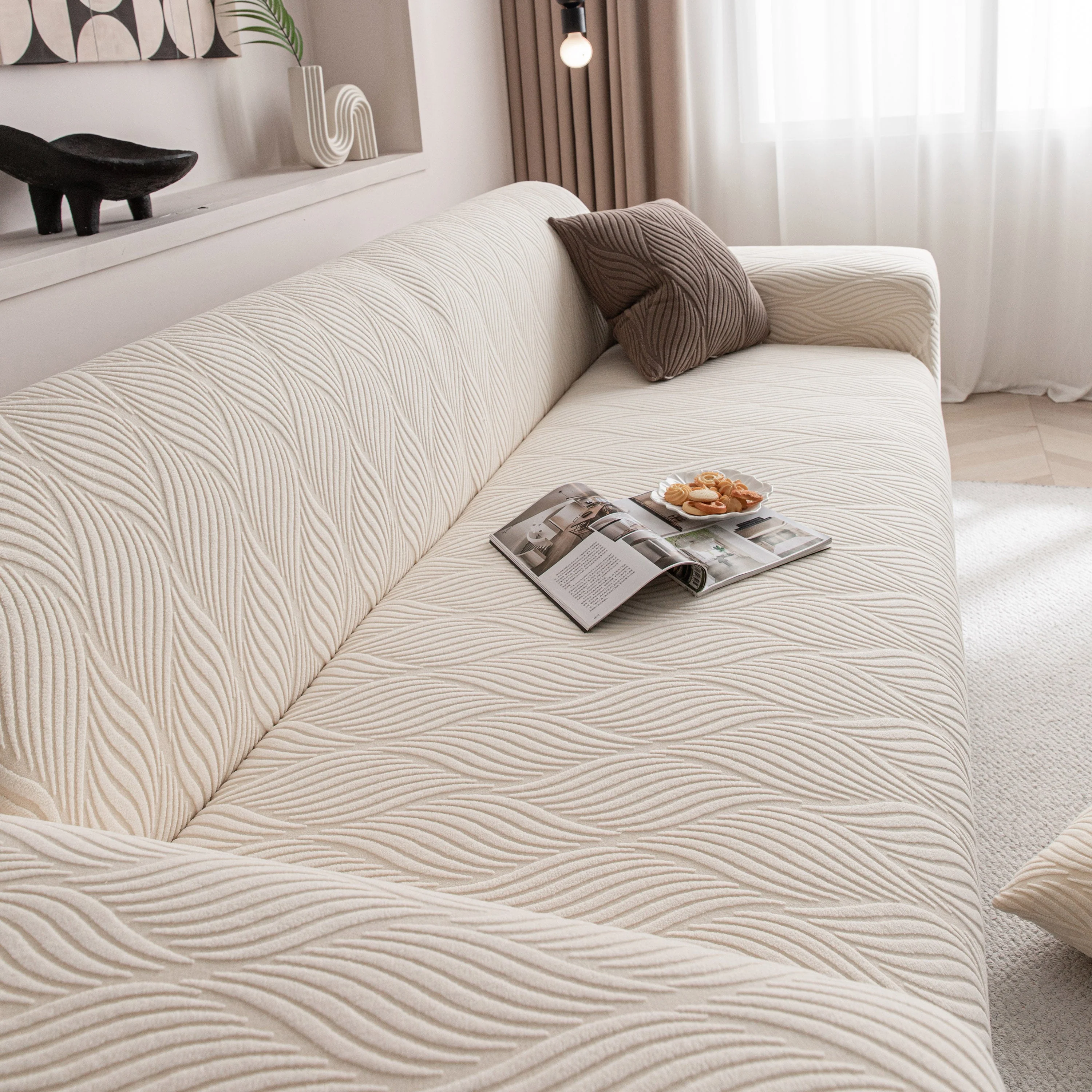 Modern Wavy Jacquard Sofa Slipcover, High Stretch Sofa Cover with 3D Organic Texture - Image 25