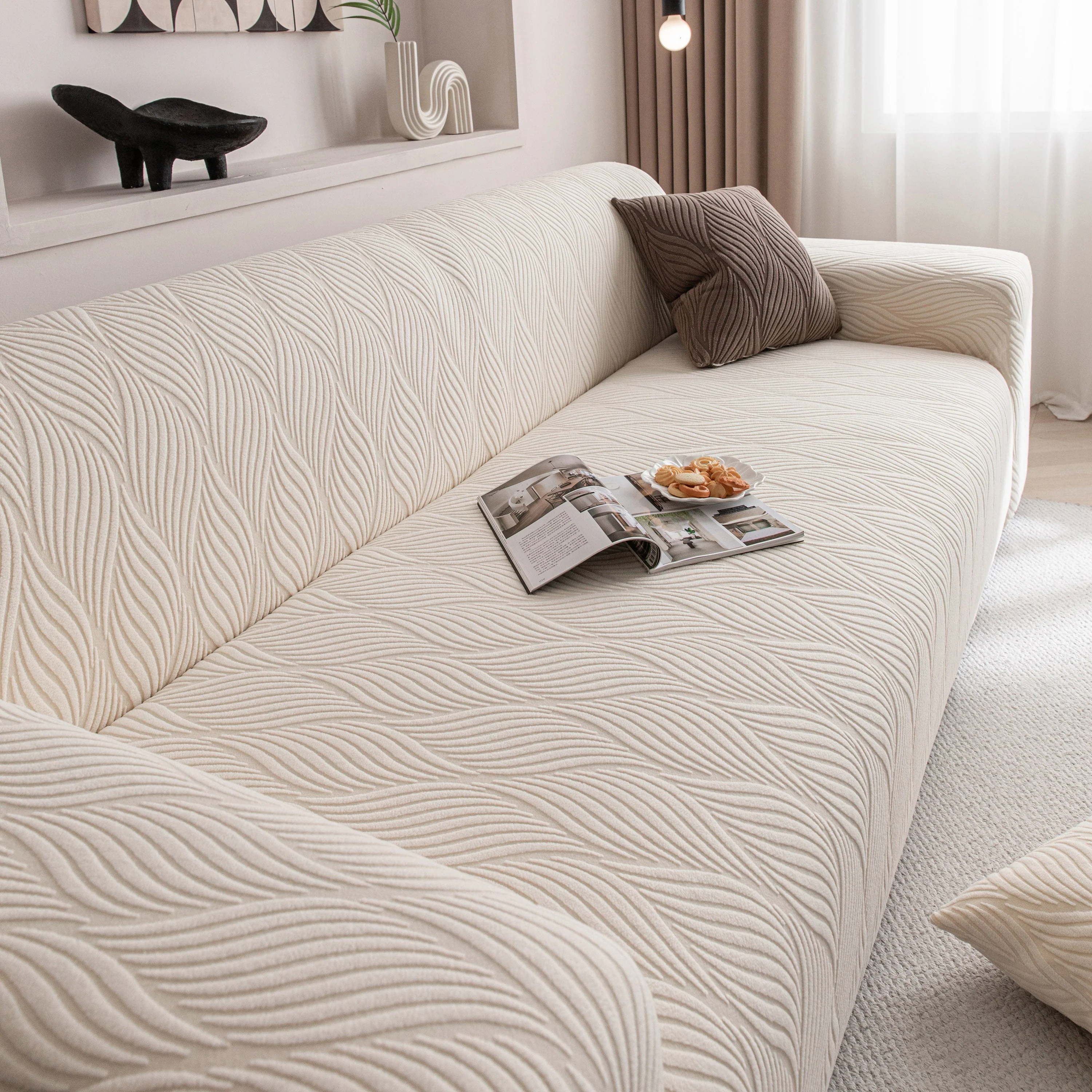 Modern Wavy Jacquard Sofa Slipcover, High Stretch Sofa Cover with 3D Organic Texture - Image 26