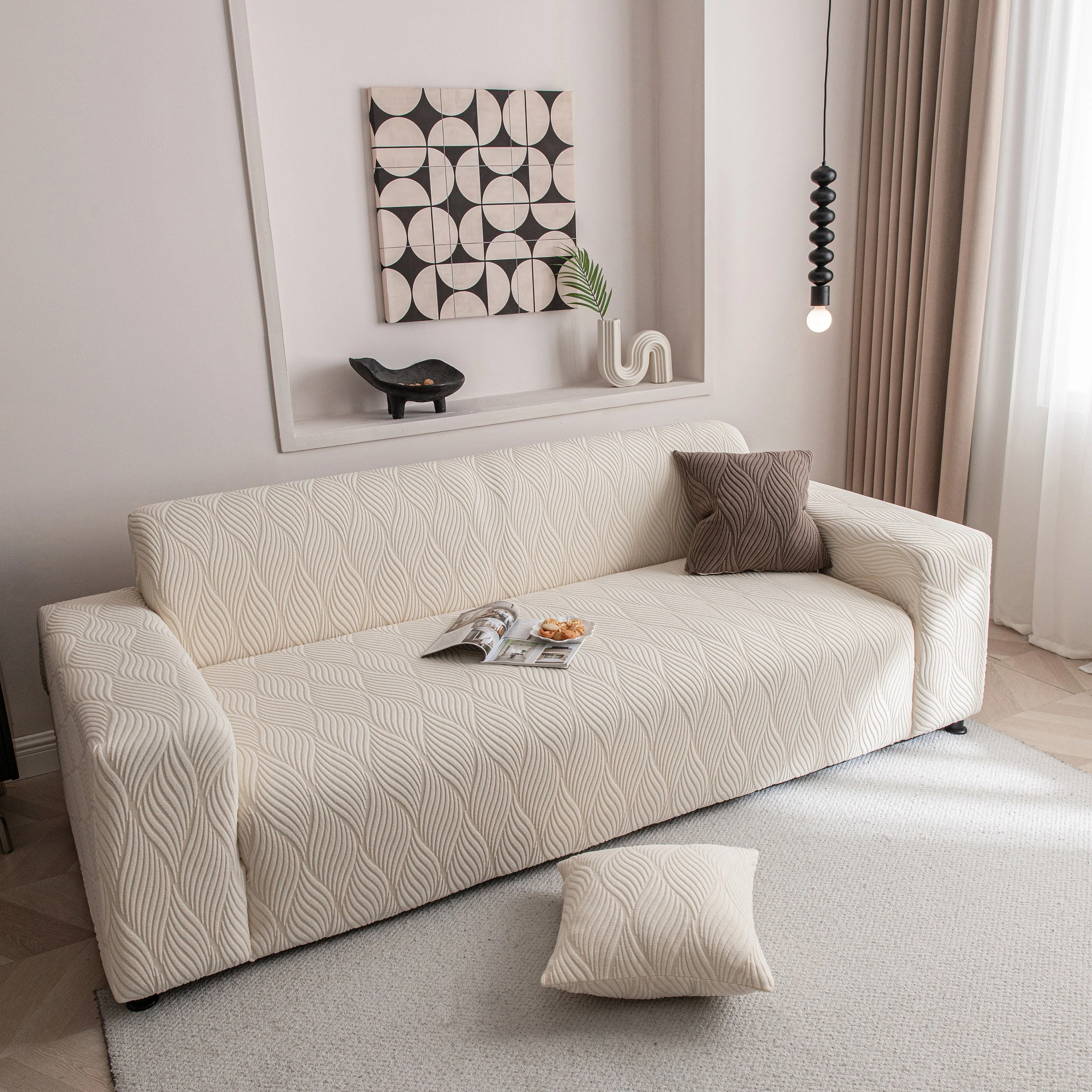 Modern Wavy Jacquard Sofa Slipcover, High Stretch Sofa Cover with 3D Organic Texture - Image 27