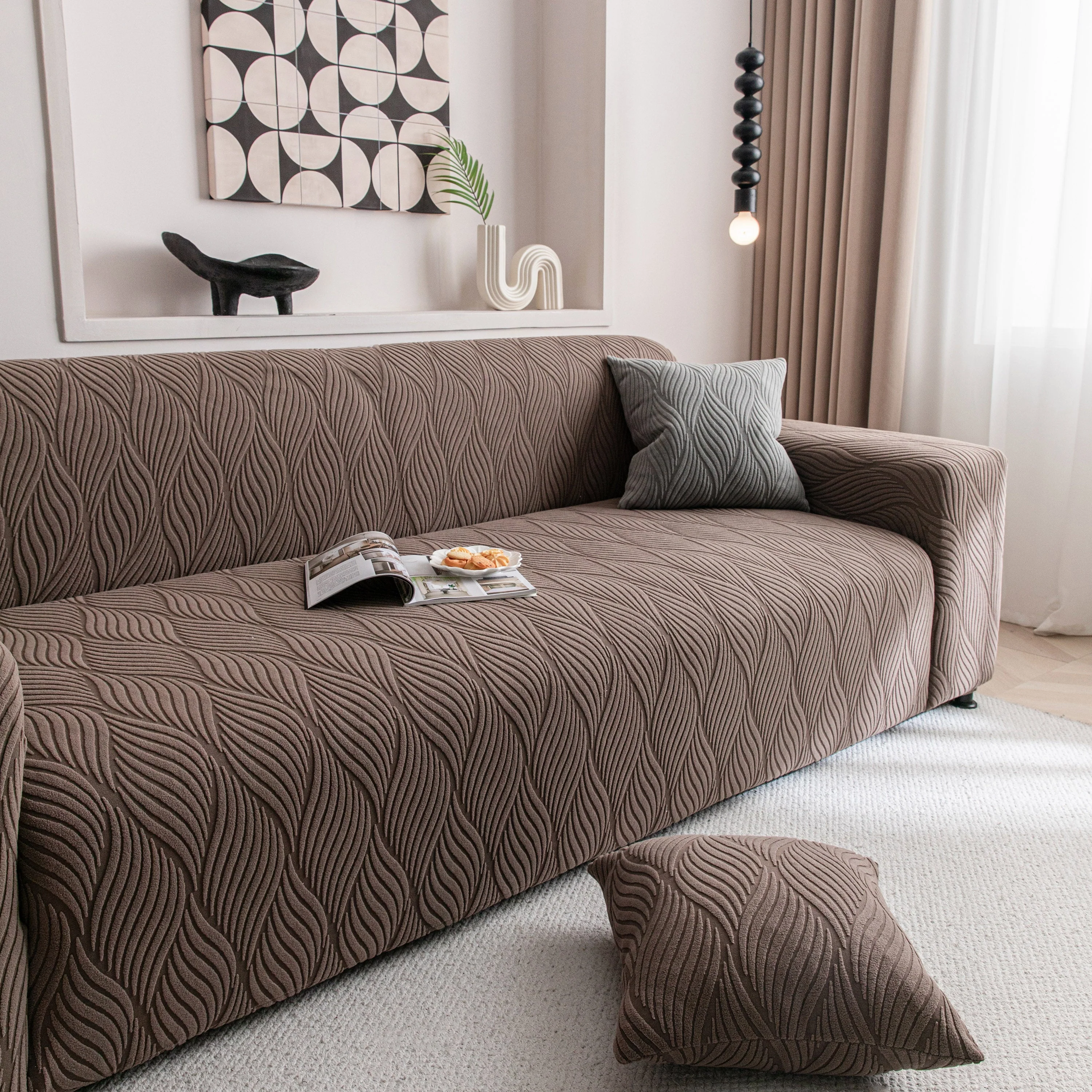 Modern Wavy Jacquard Sofa Slipcover, High Stretch Sofa Cover with 3D Organic Texture - Image 3