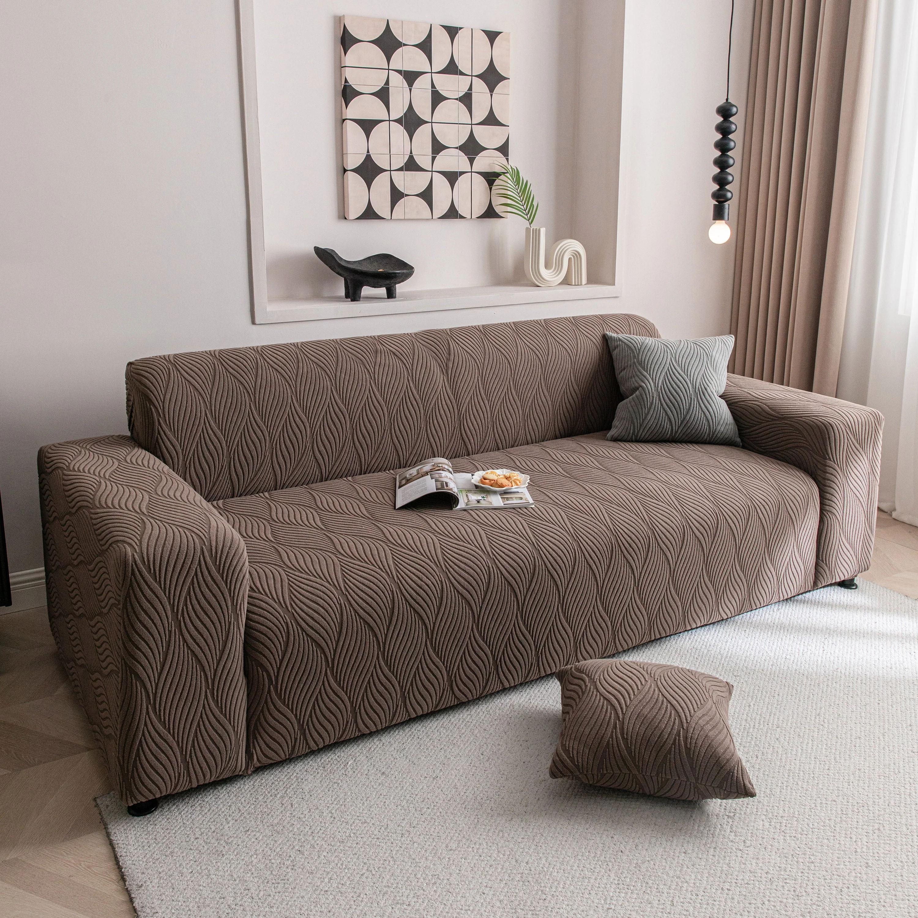 Modern Wavy Jacquard Sofa Slipcover, High Stretch Sofa Cover with 3D Organic Texture - Image 4