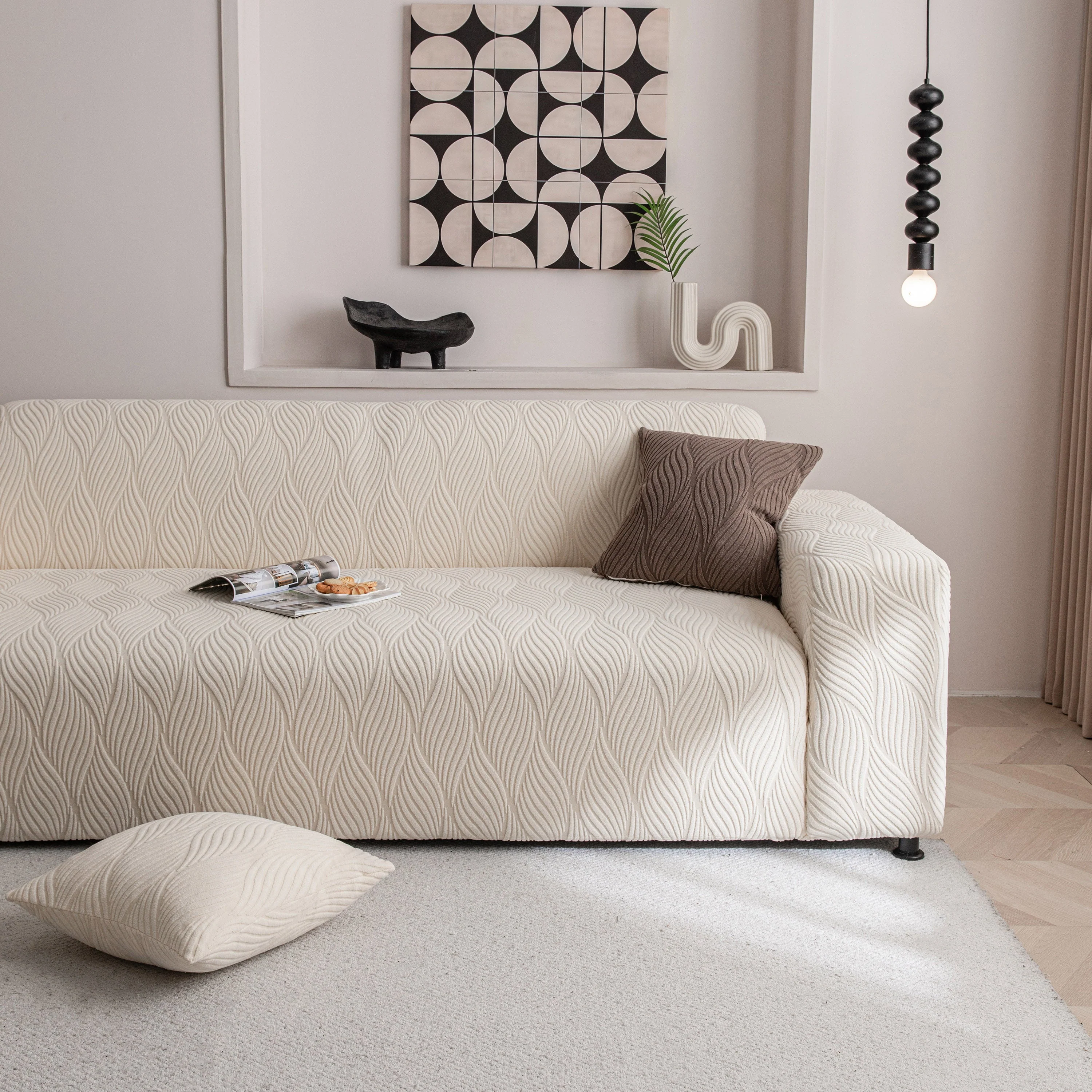 Modern Wavy Jacquard Sofa Slipcover, High Stretch Sofa Cover with 3D Organic Texture - Image 41
