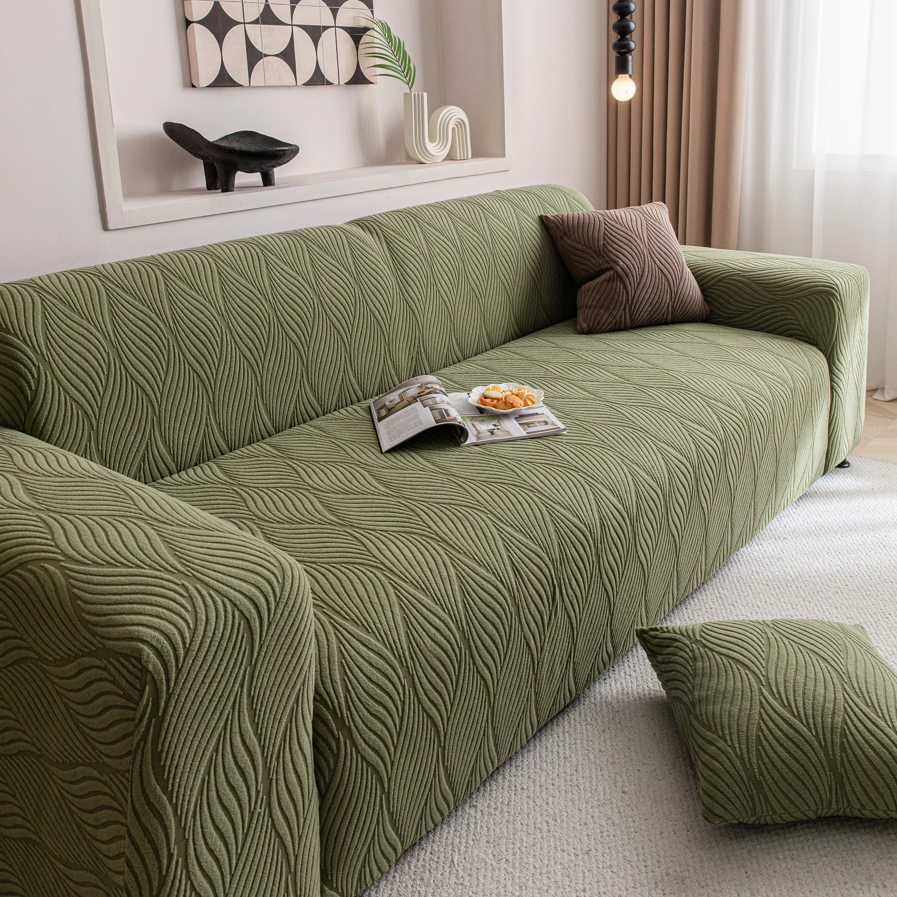 Modern Wavy Jacquard Sofa Slipcover, High Stretch Sofa Cover with 3D Organic Texture - Image 42