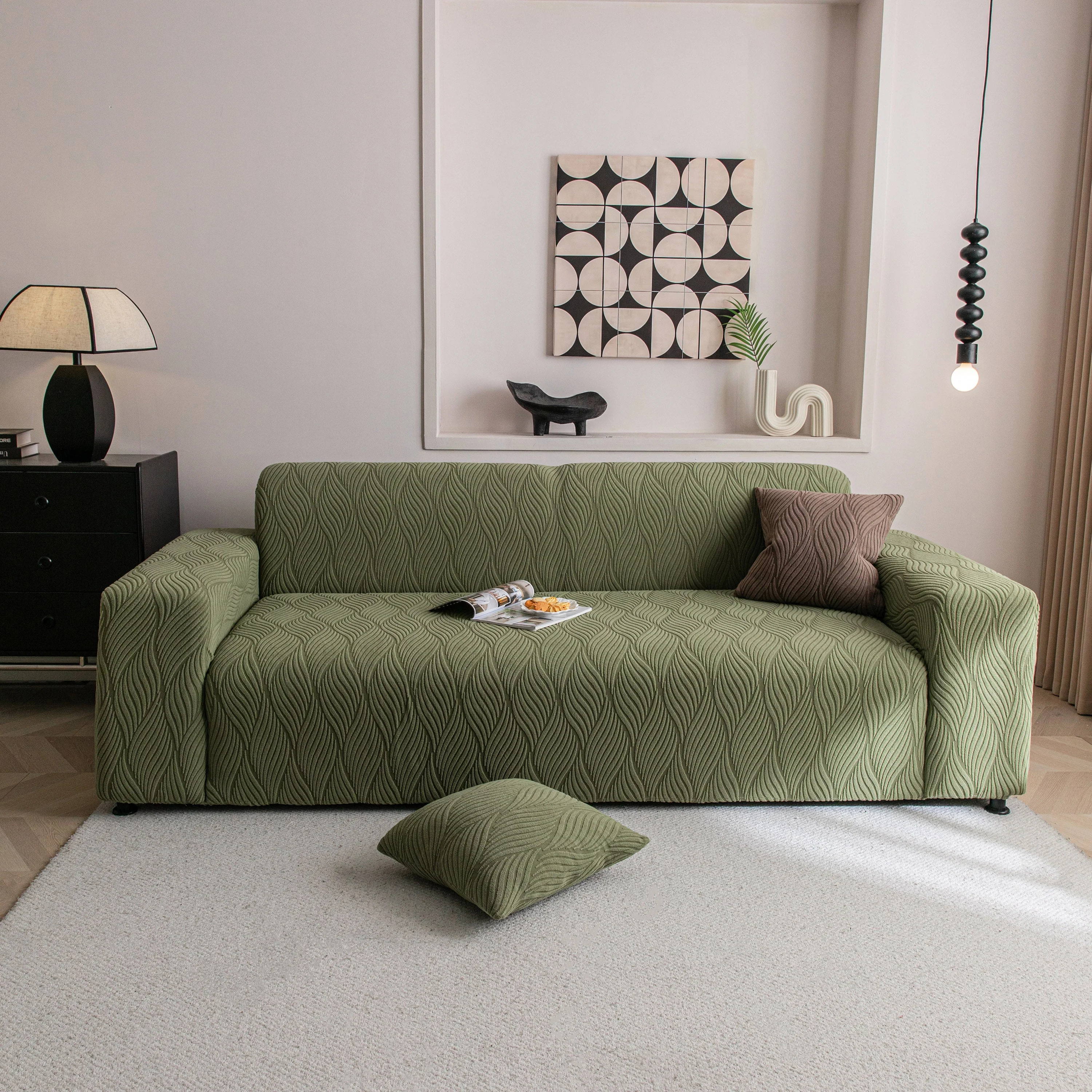 Modern Wavy Jacquard Sofa Slipcover, High Stretch Sofa Cover with 3D Organic Texture - Image 43