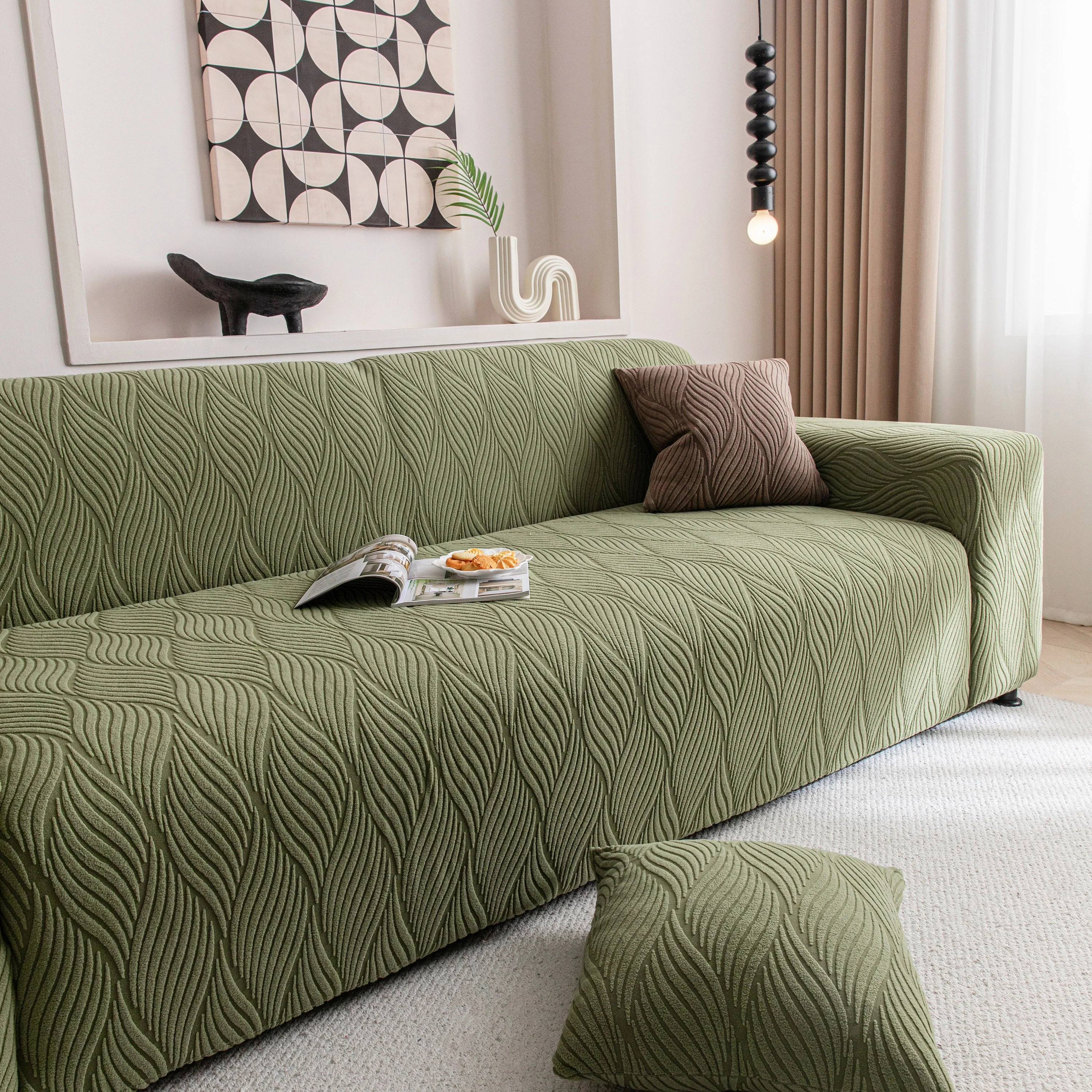 Modern Wavy Jacquard Sofa Slipcover, High Stretch Sofa Cover with 3D Organic Texture - Image 44