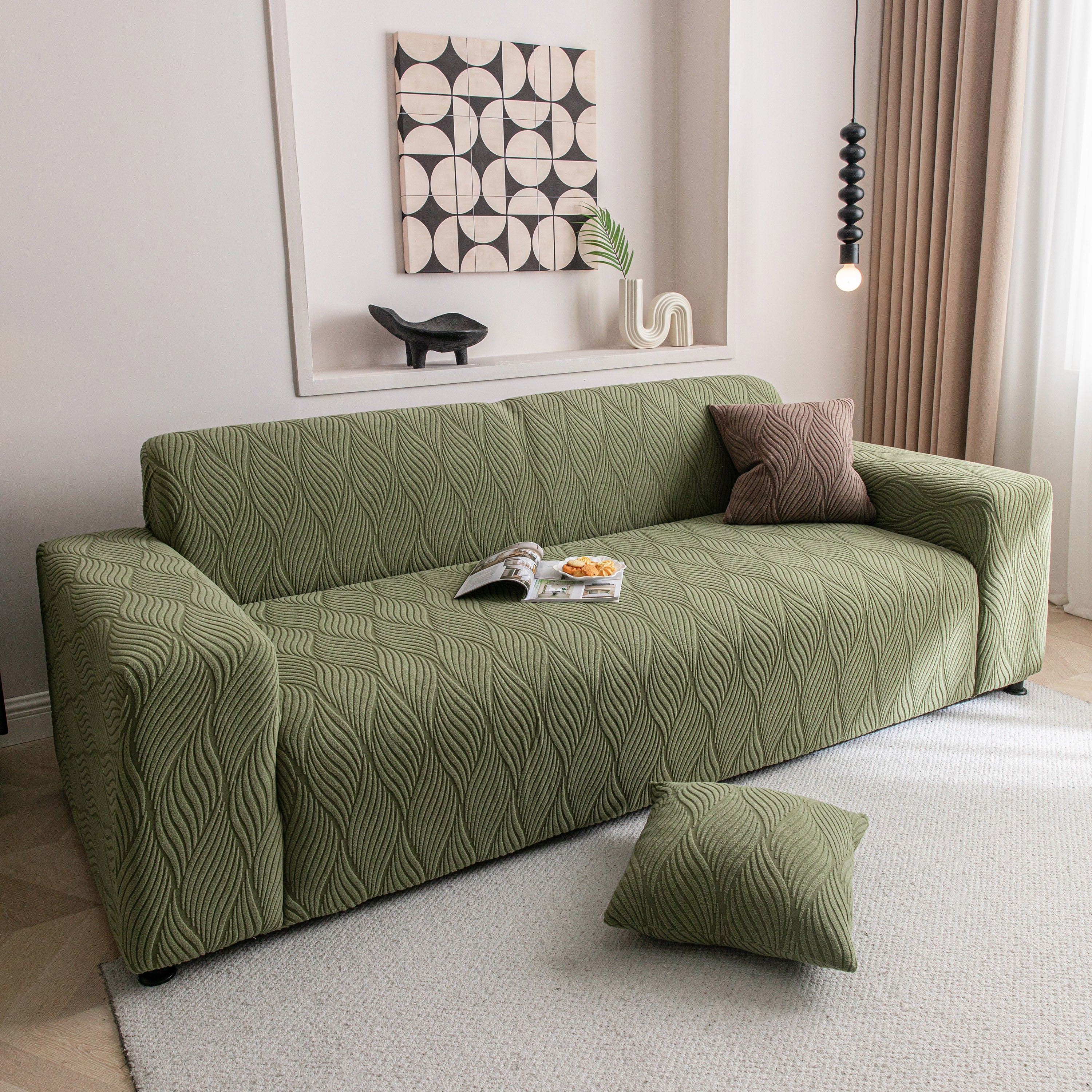 Modern Wavy Jacquard Sofa Slipcover, High Stretch Sofa Cover with 3D Organic Texture - Image 45